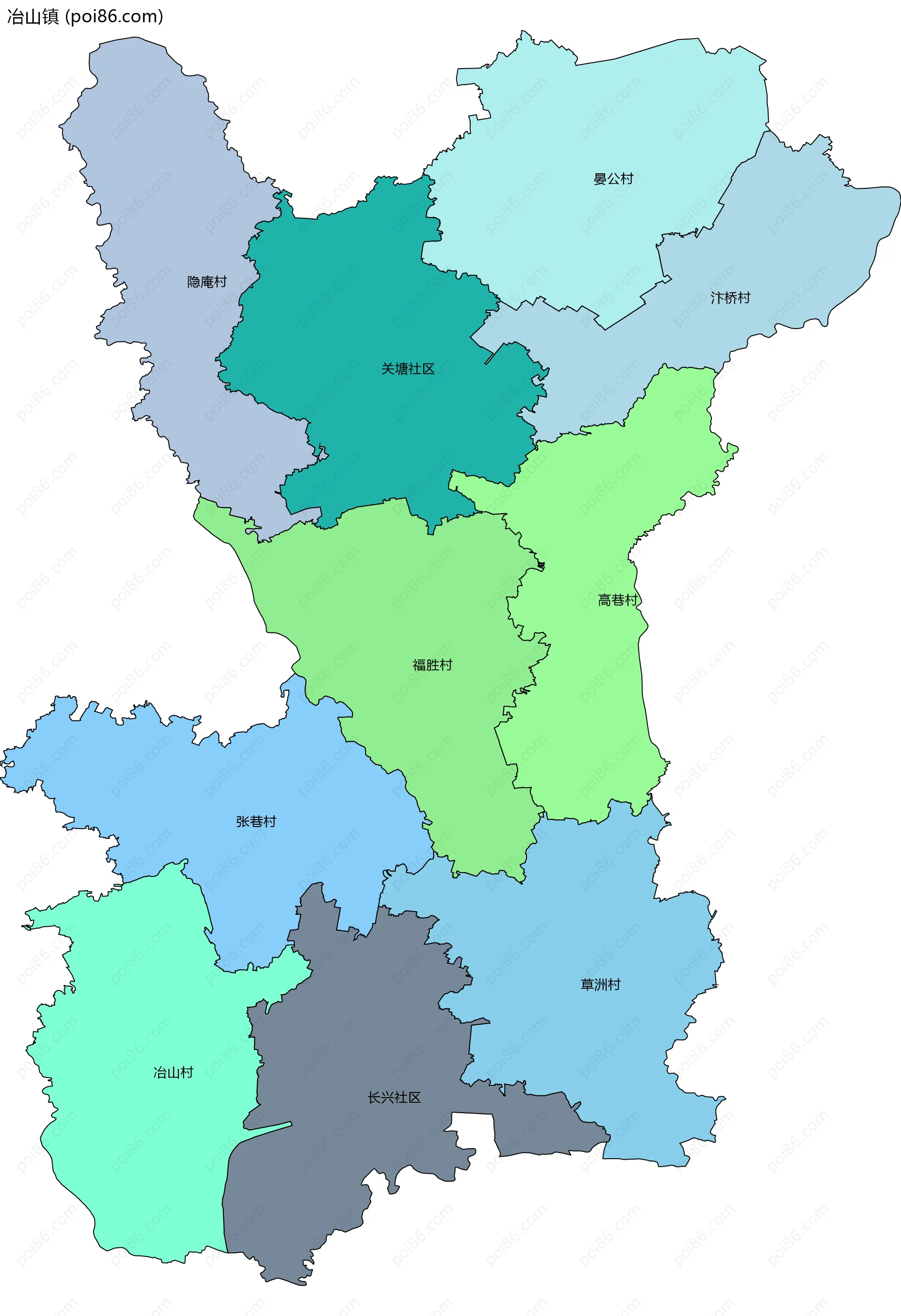 冶山镇边界地图(五级行政区划)