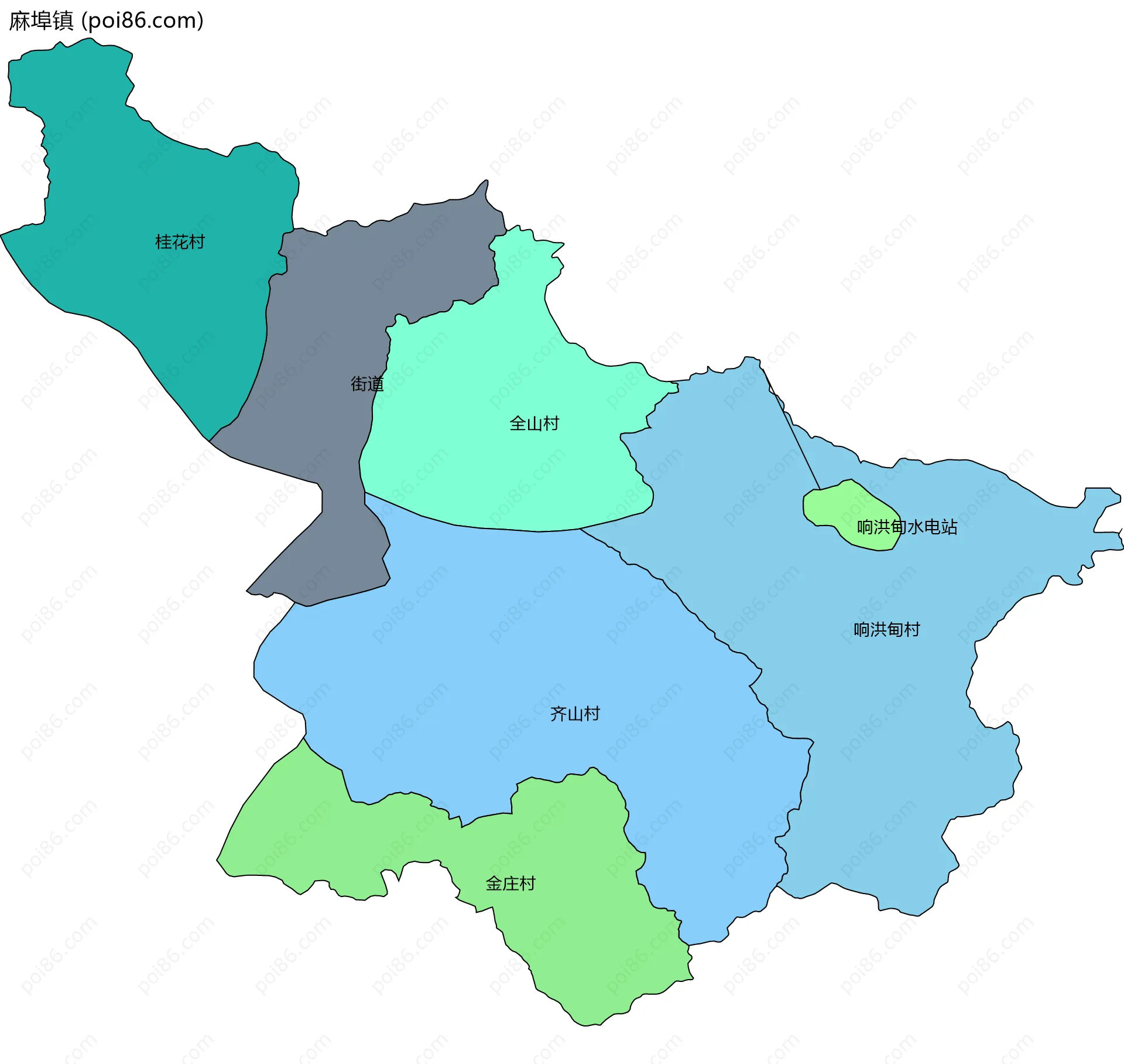 麻埠镇边界地图(五级行政区划)