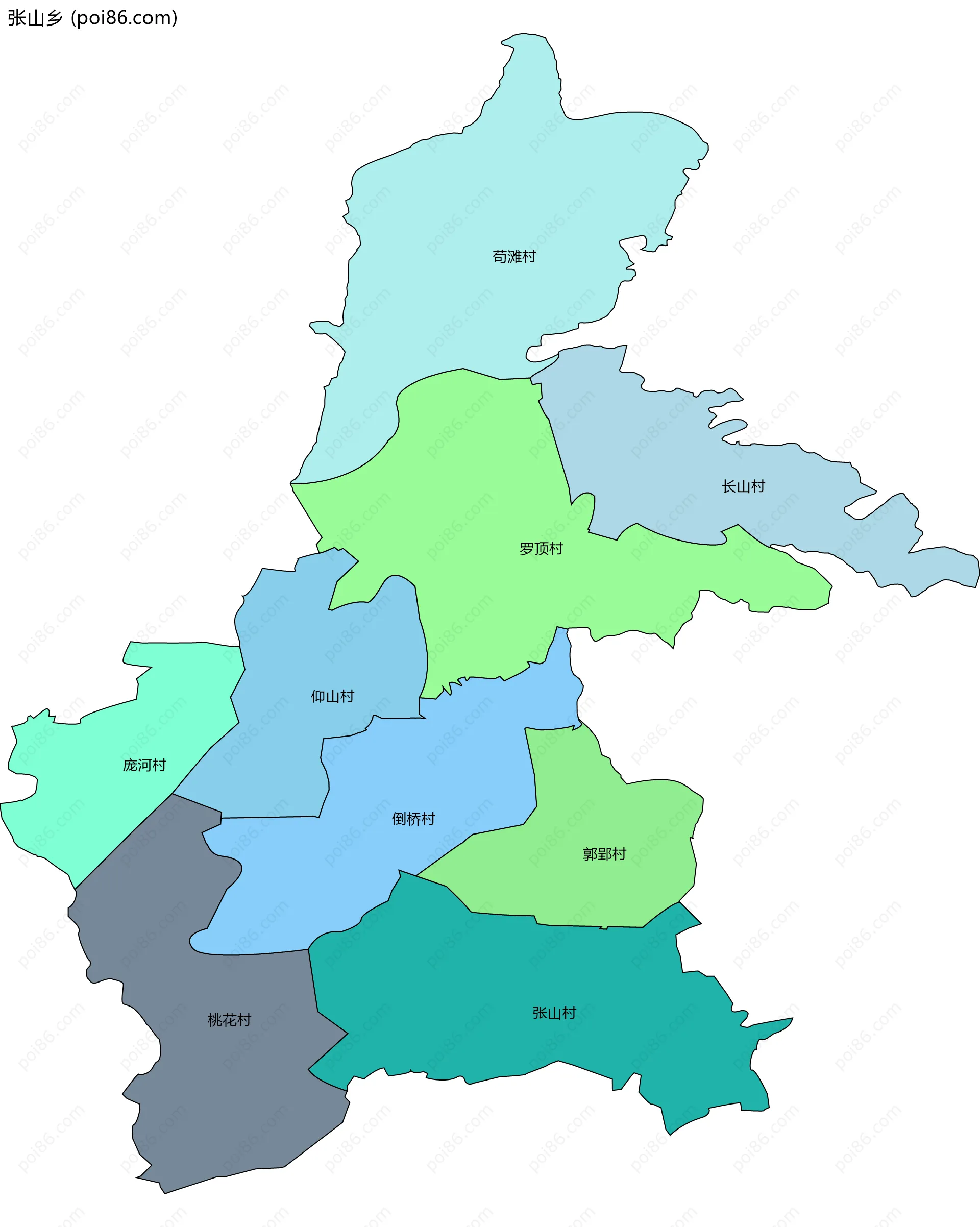 张山乡边界地图(五级行政区划)