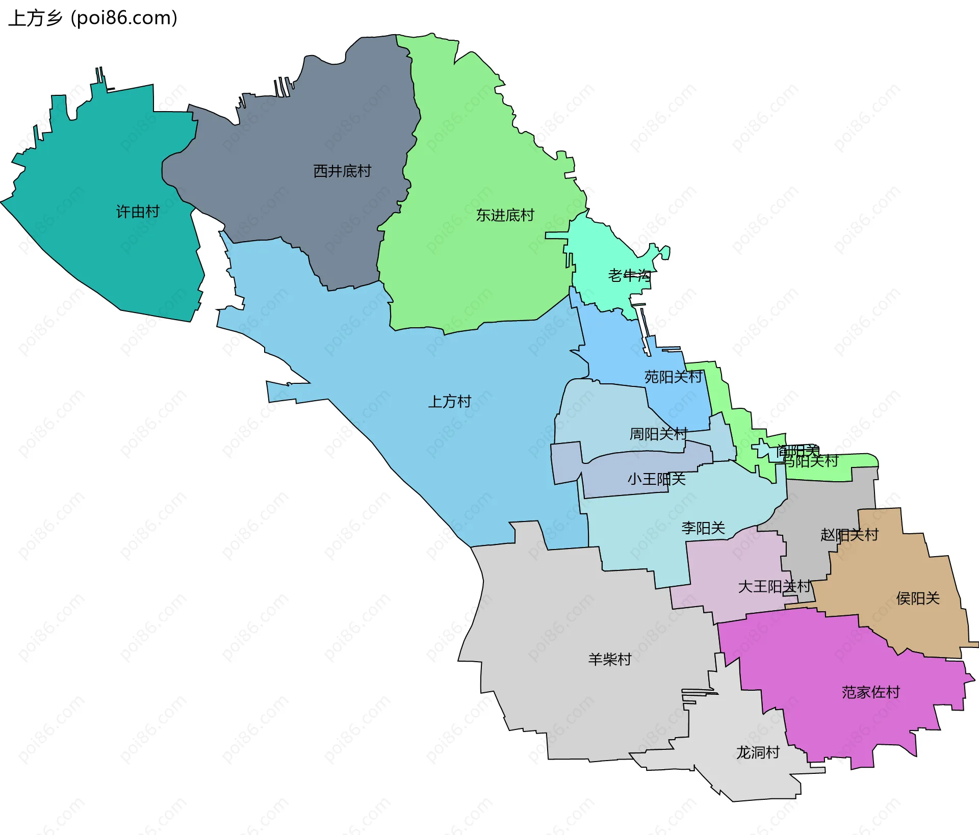 上方乡边界地图(五级行政区划)