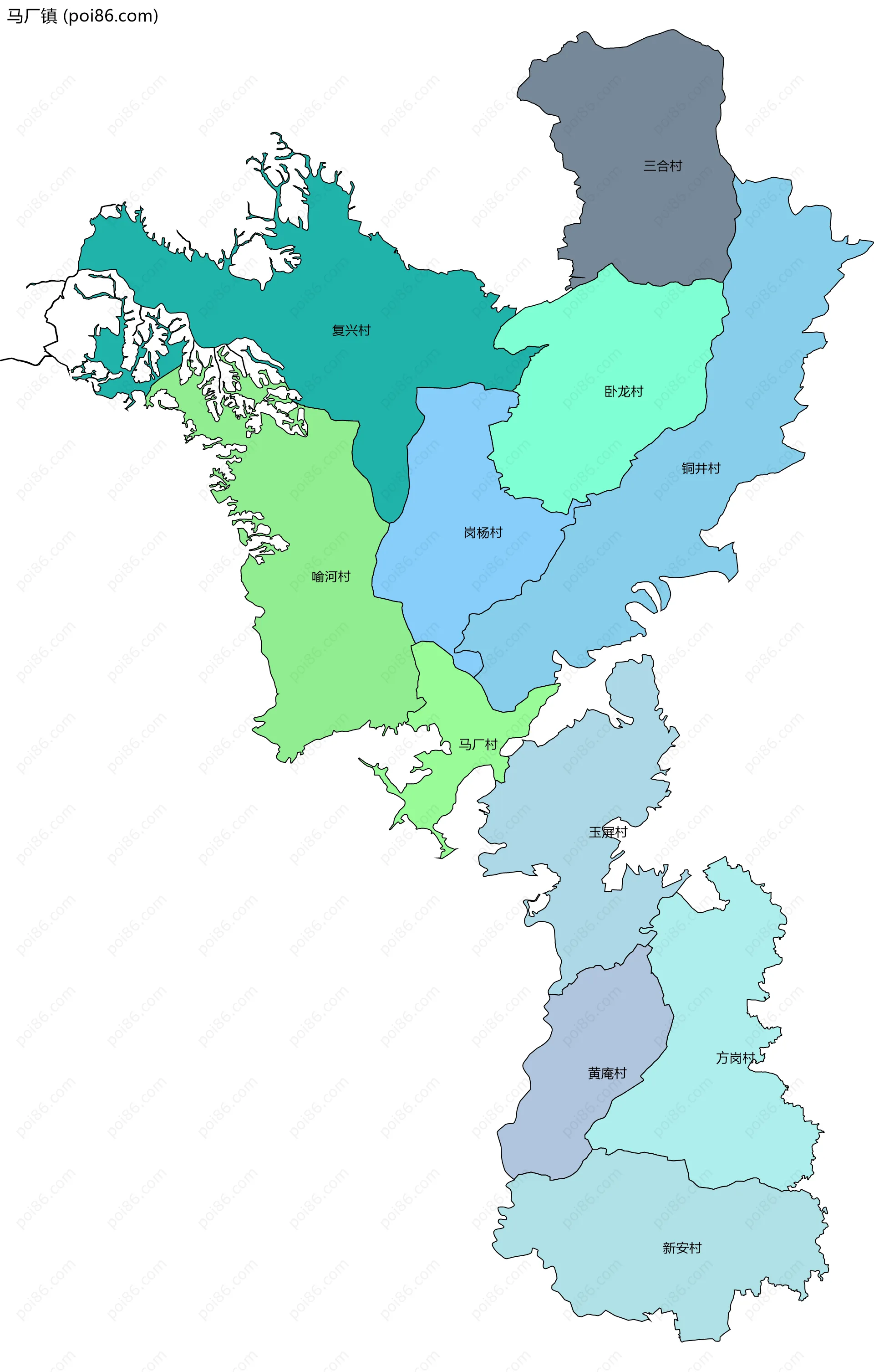 马厂镇边界地图(五级行政区划)