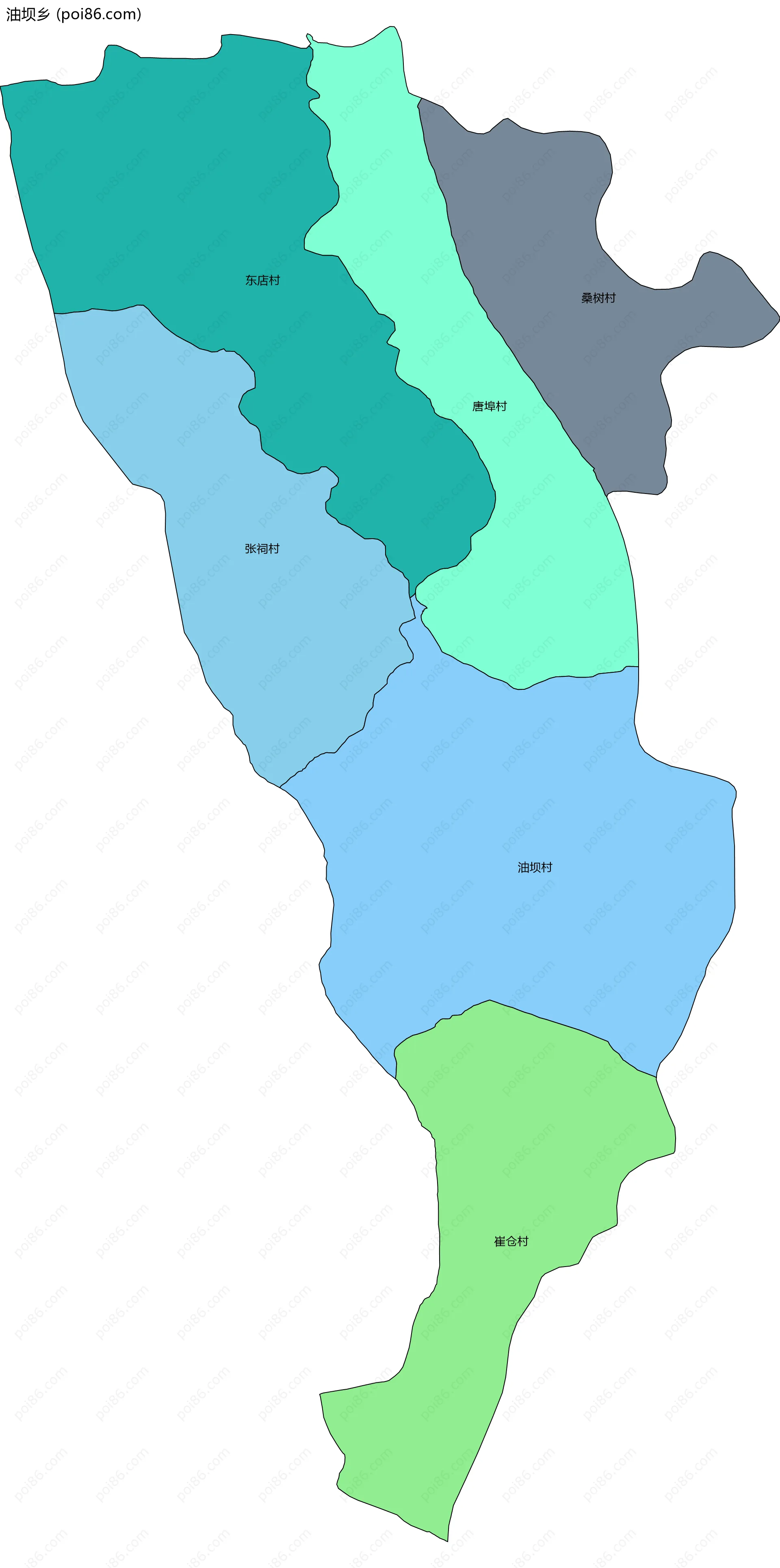 油坝乡边界地图(五级行政区划)