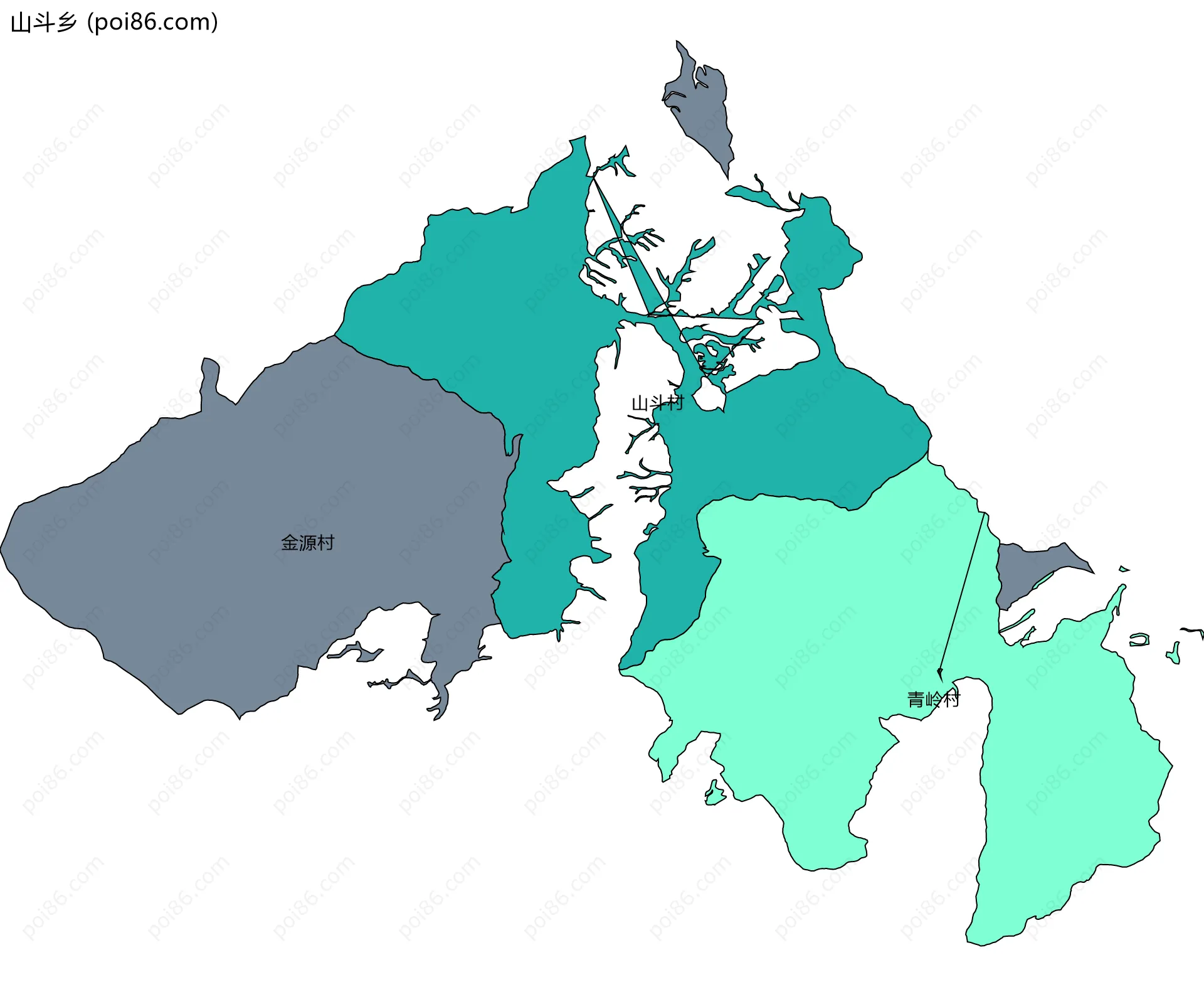 山斗乡边界地图(五级行政区划)
