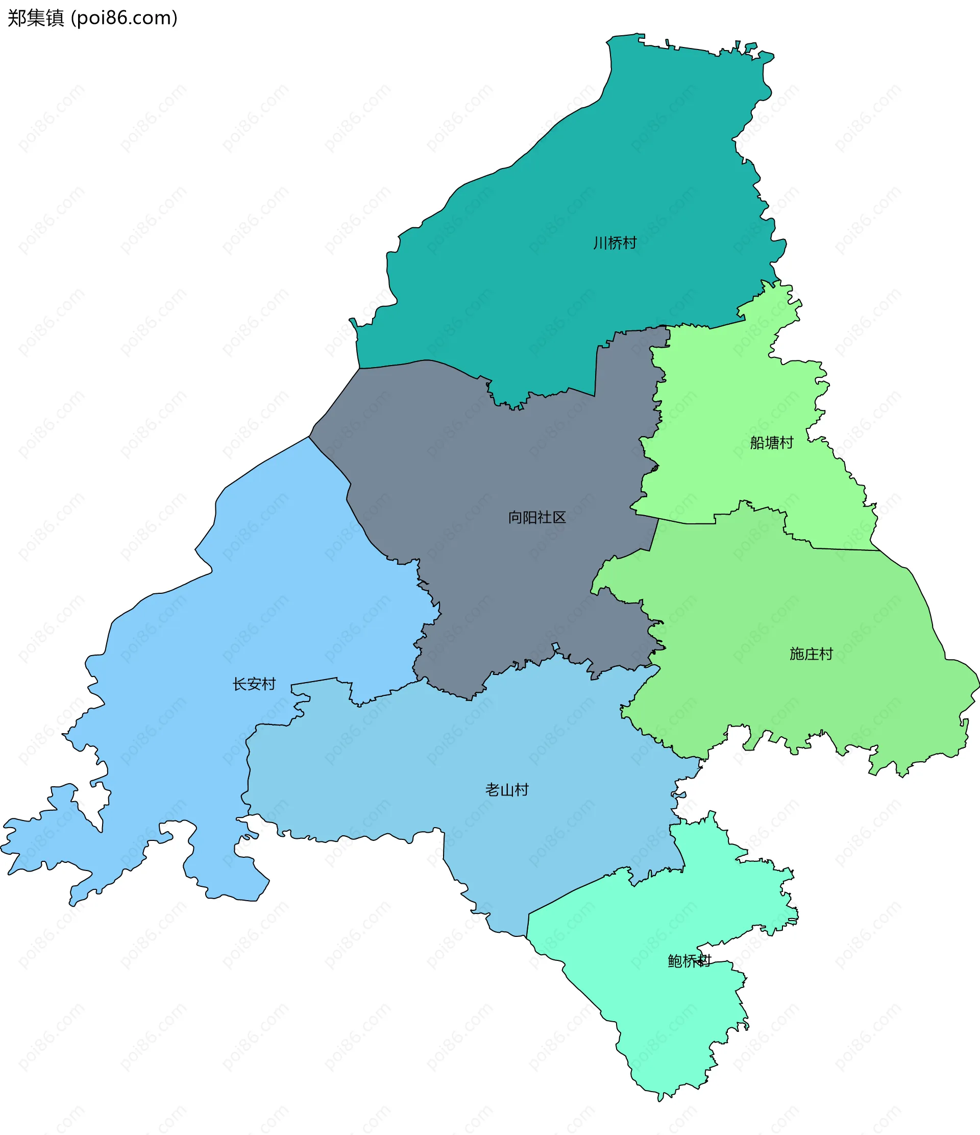 郑集镇边界地图(五级行政区划)