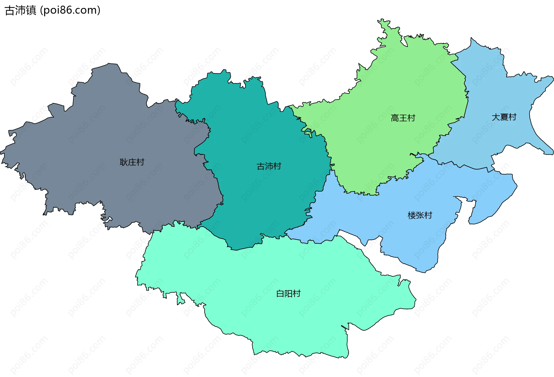 古沛镇边界地图(五级行政区划)