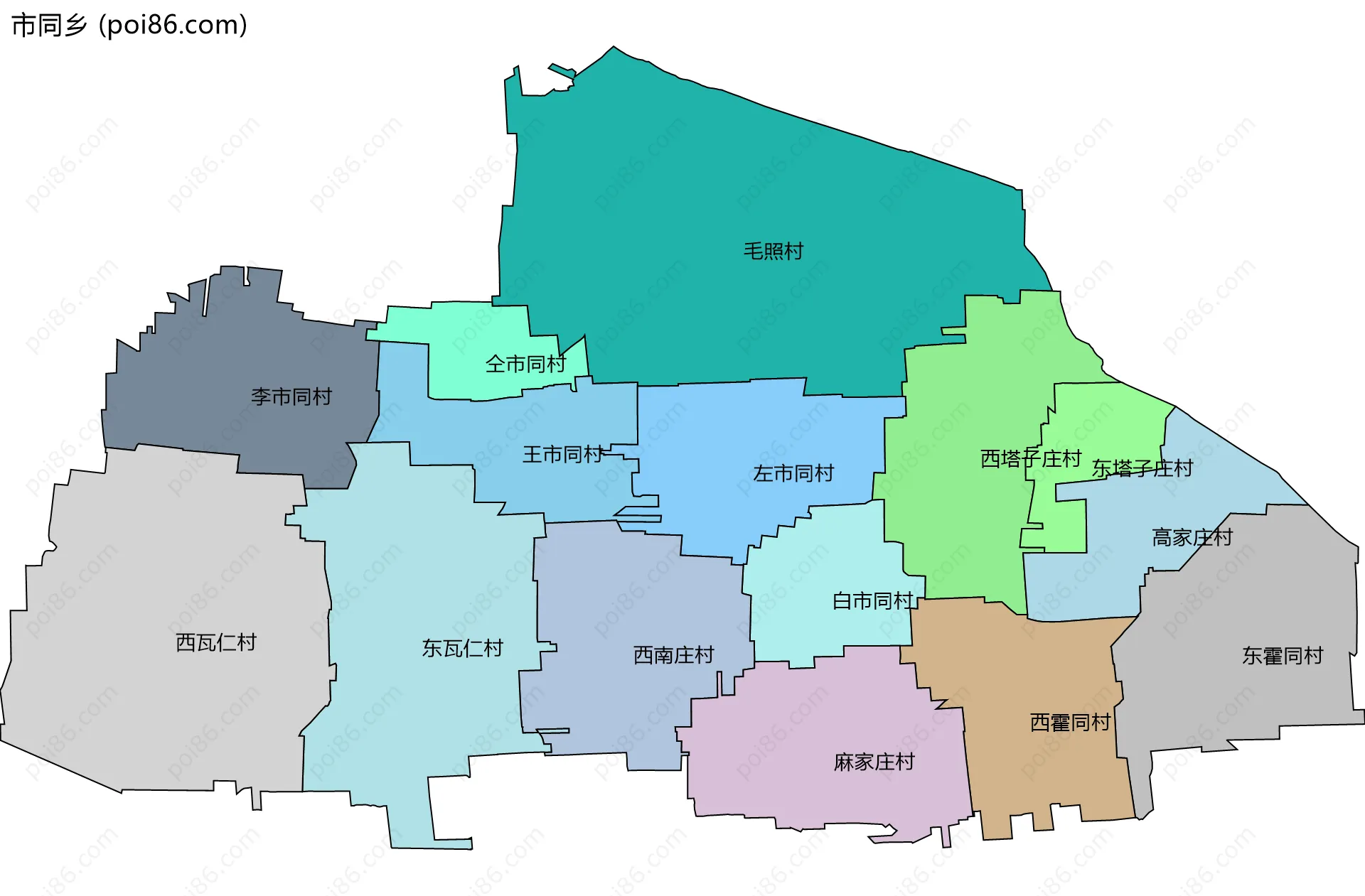 市同乡边界地图(五级行政区划)