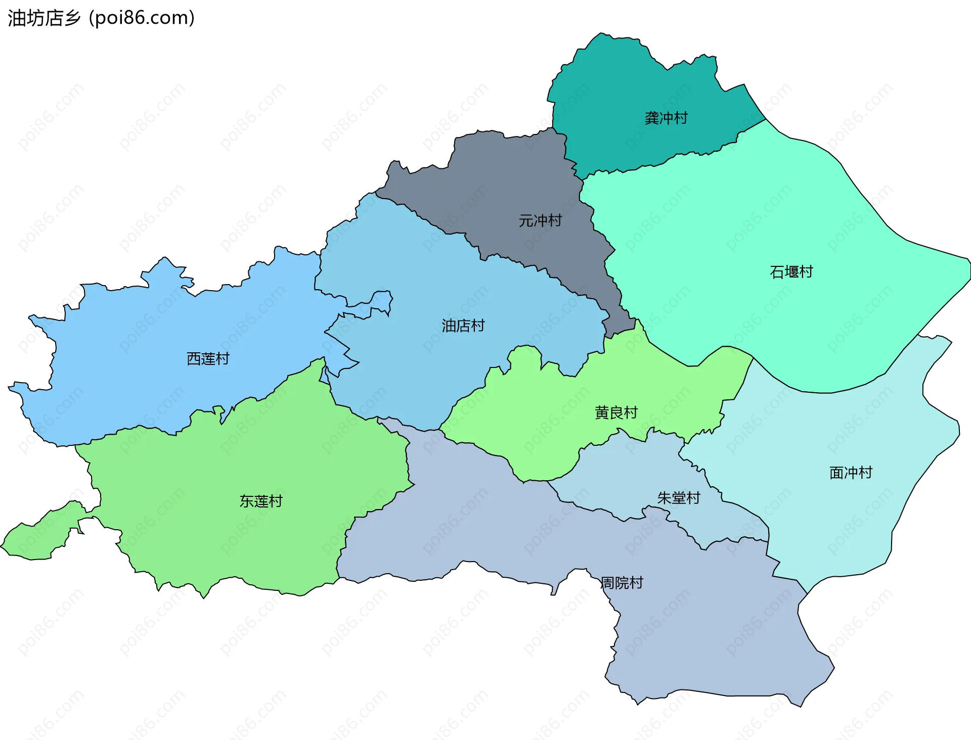 油坊店乡边界地图(五级行政区划)