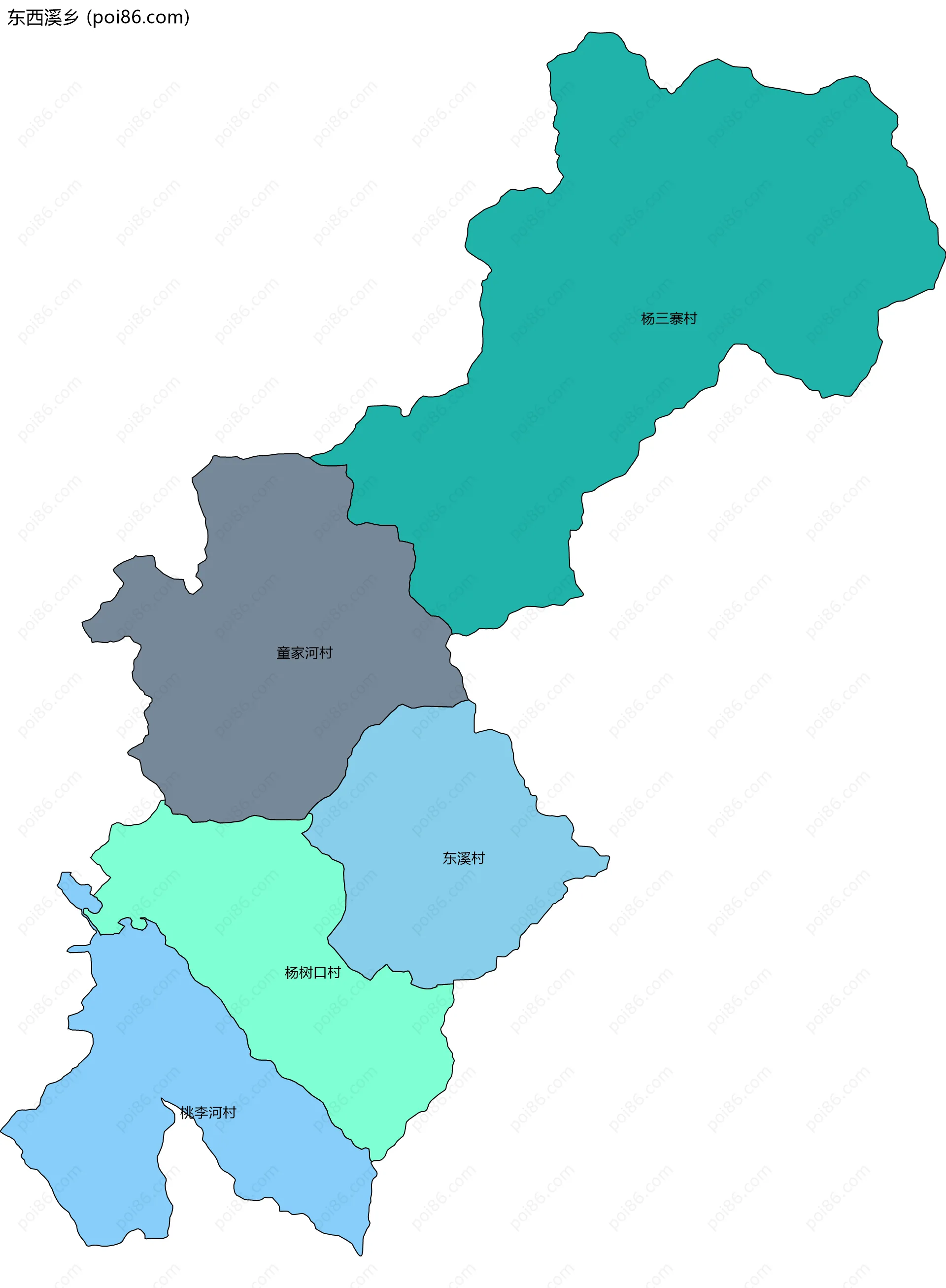 东西溪乡边界地图(五级行政区划)