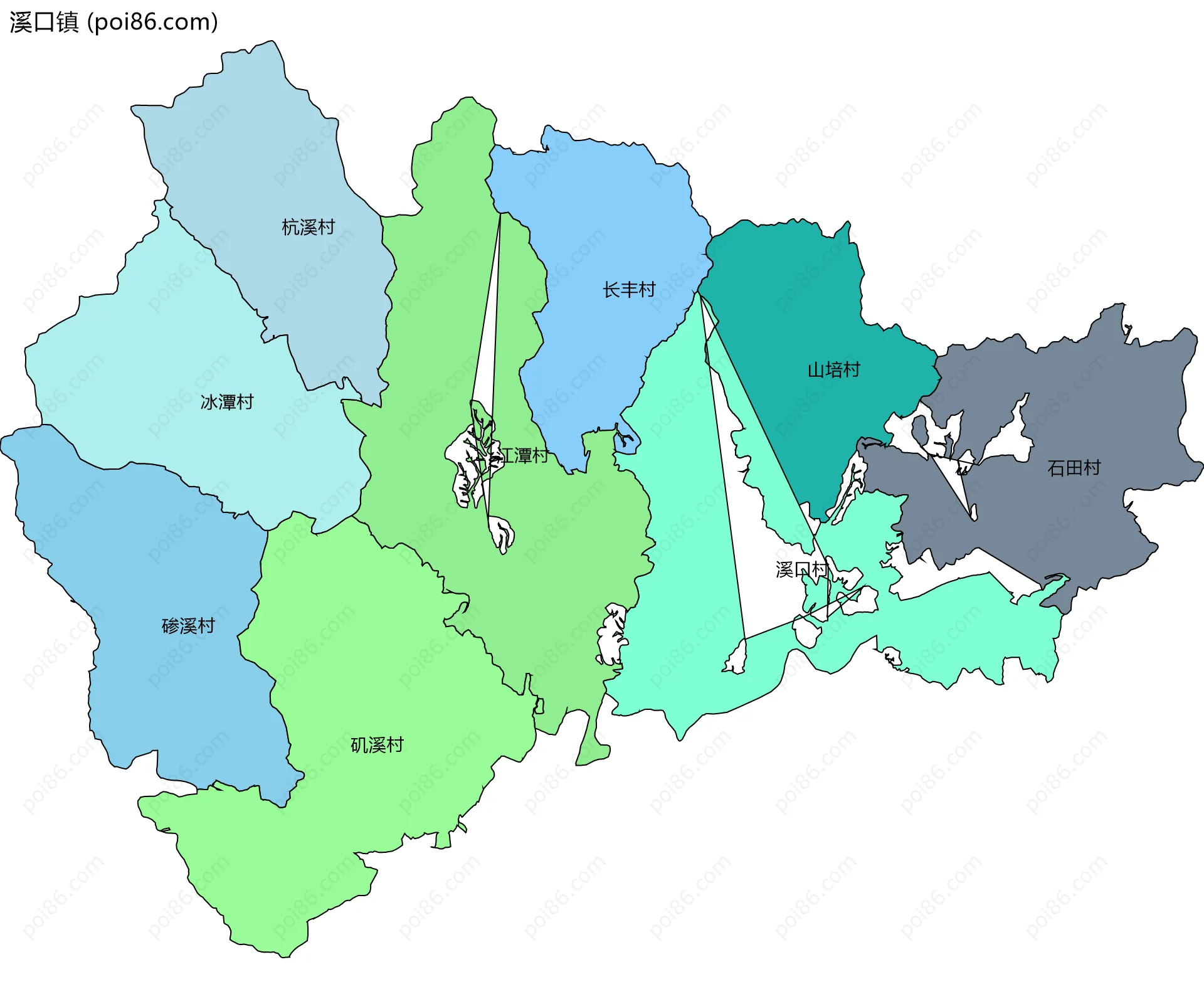 溪口镇边界地图(五级行政区划)