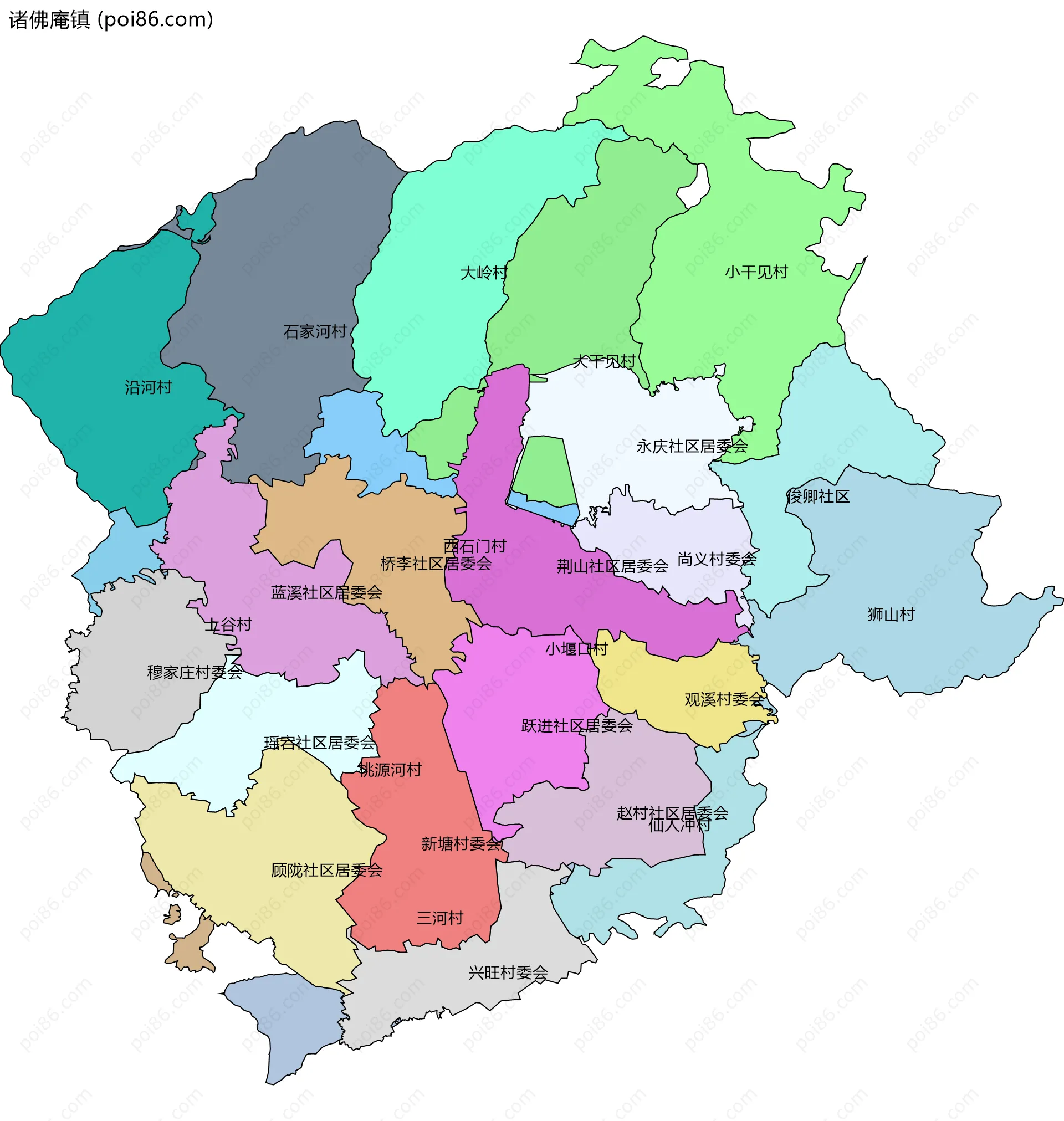 诸佛庵镇边界地图(五级行政区划)