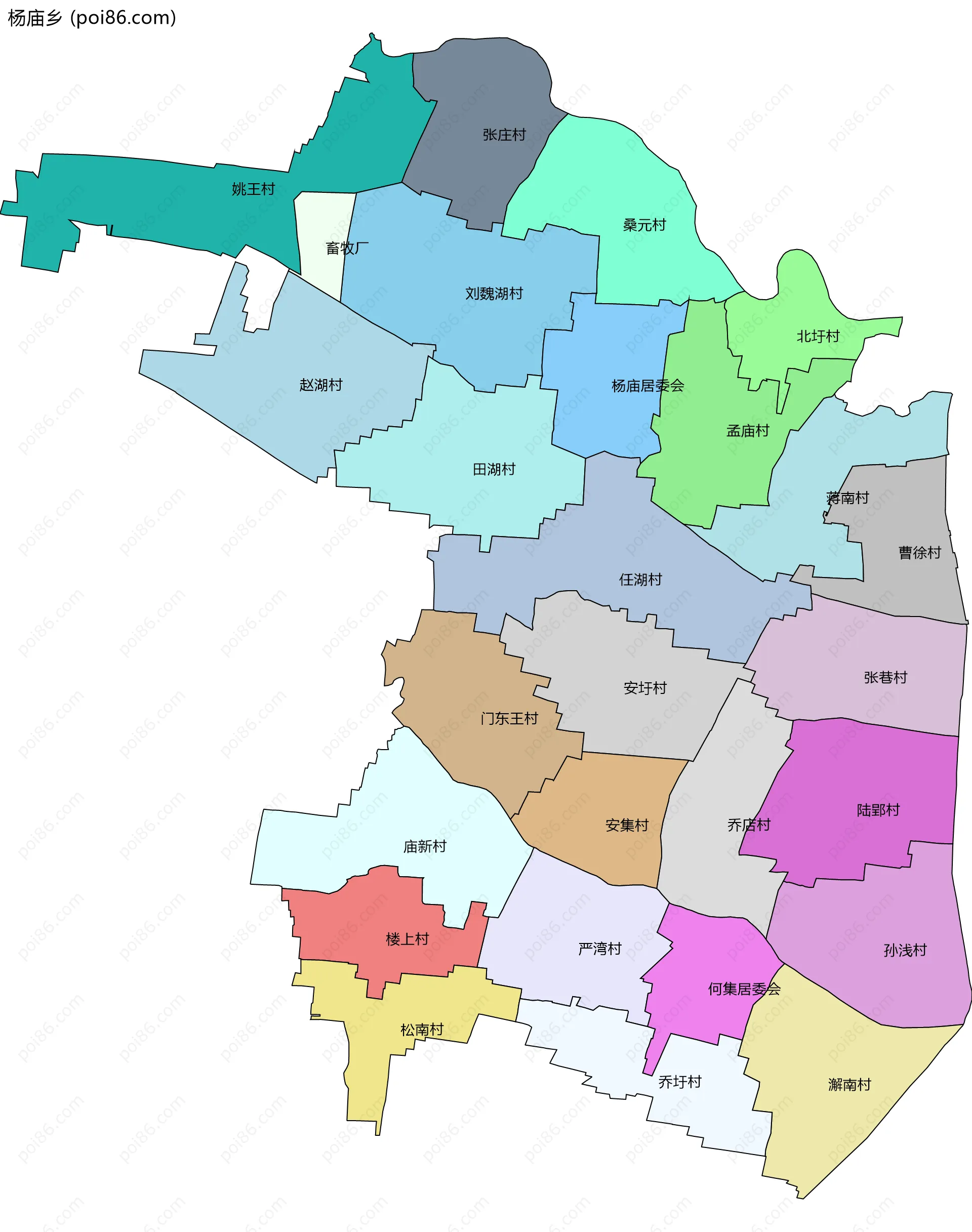 杨庙乡边界地图(五级行政区划)