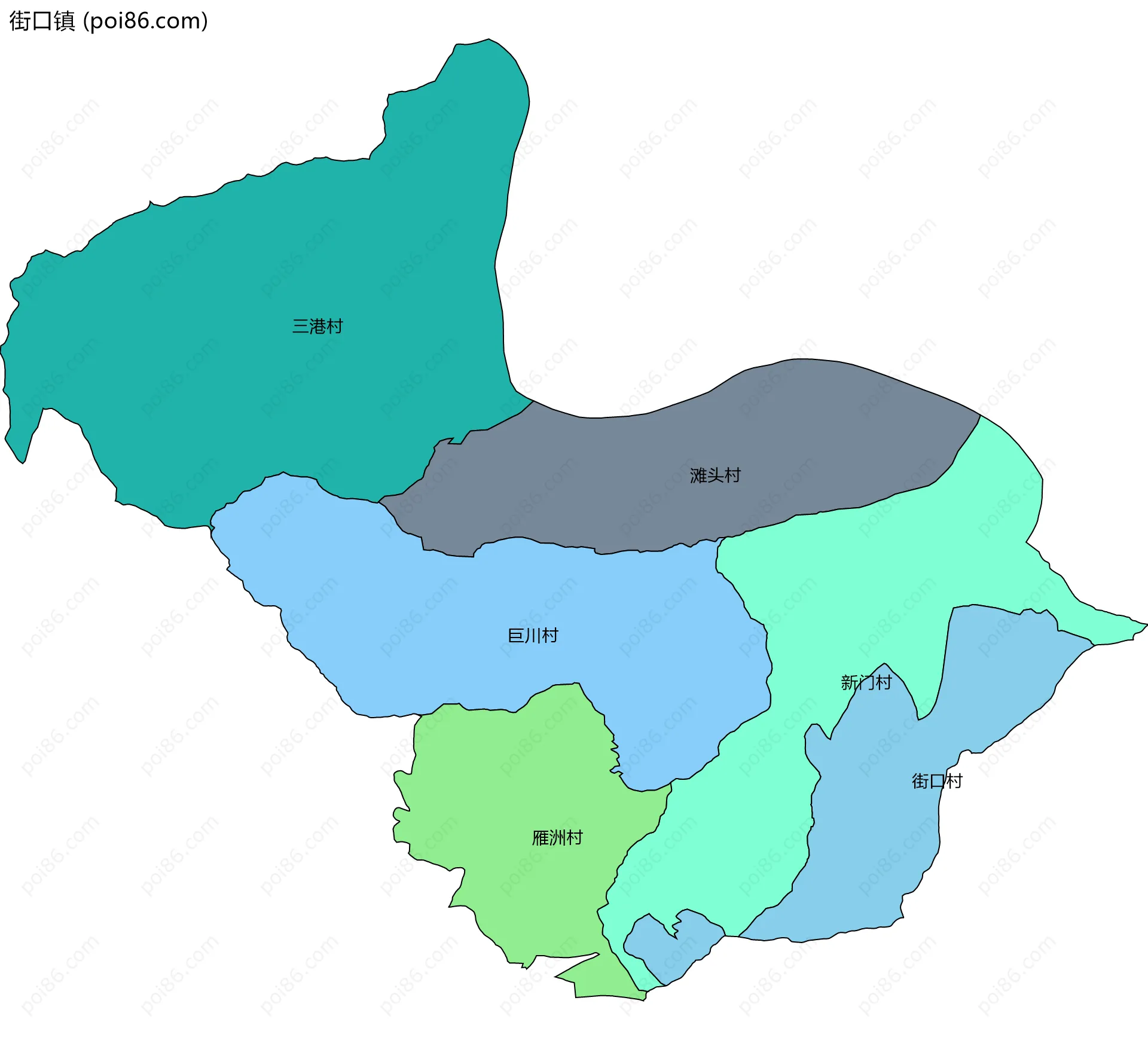 街口镇边界地图(五级行政区划)