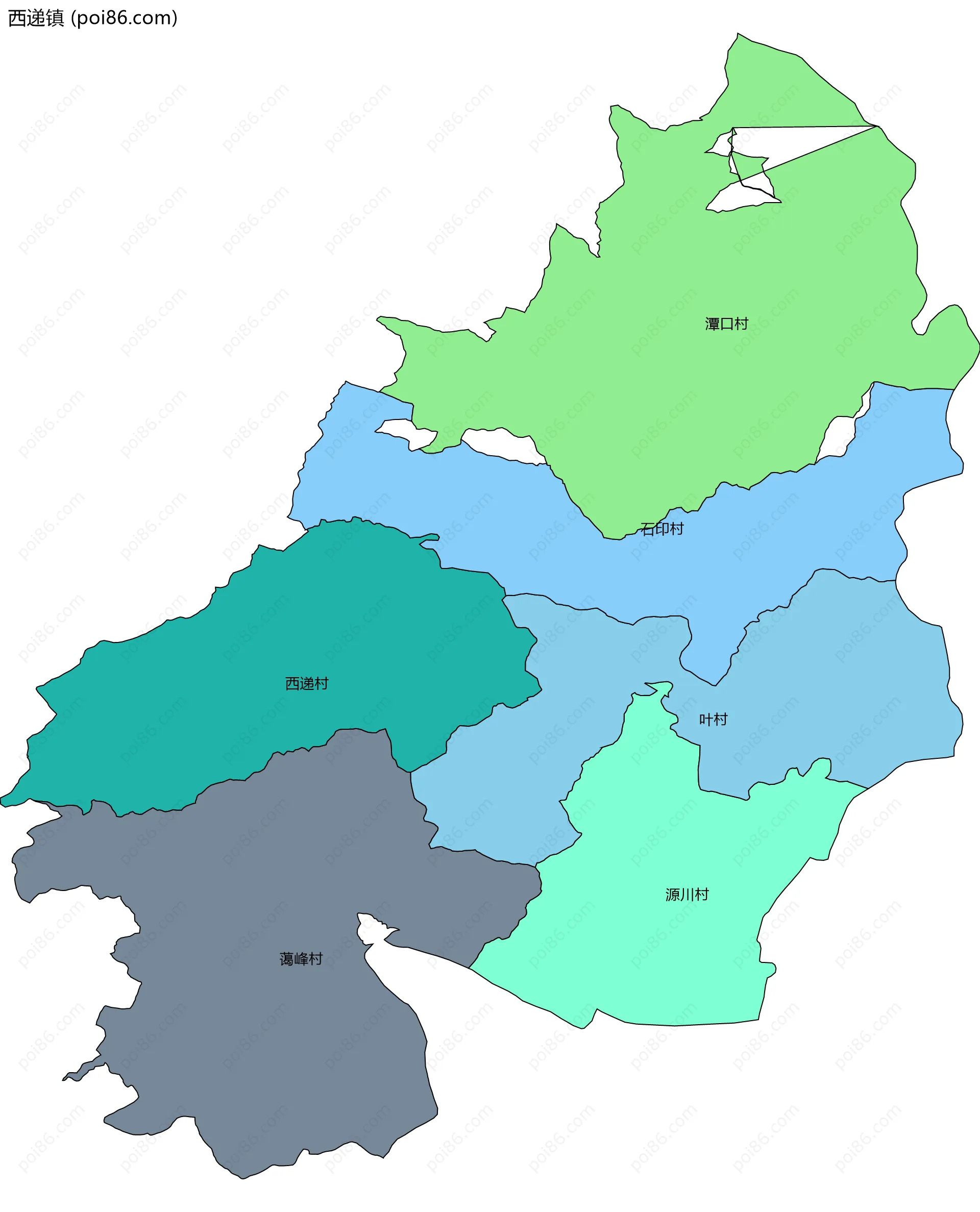 西递镇边界地图(五级行政区划)