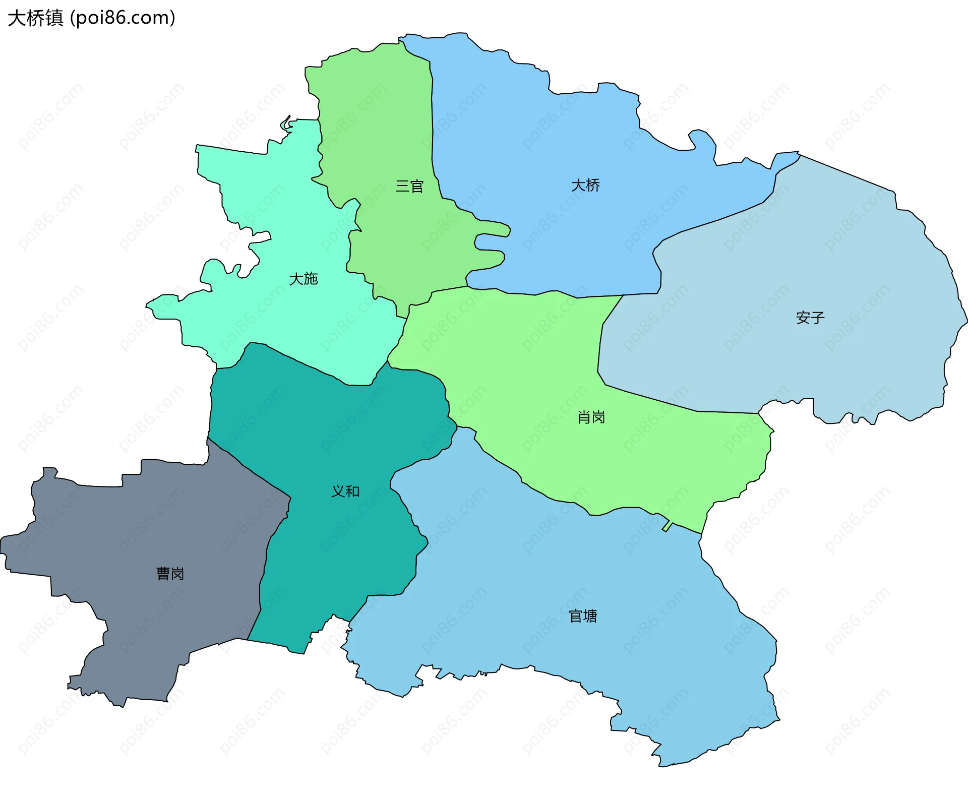 大桥镇边界地图(五级行政区划)