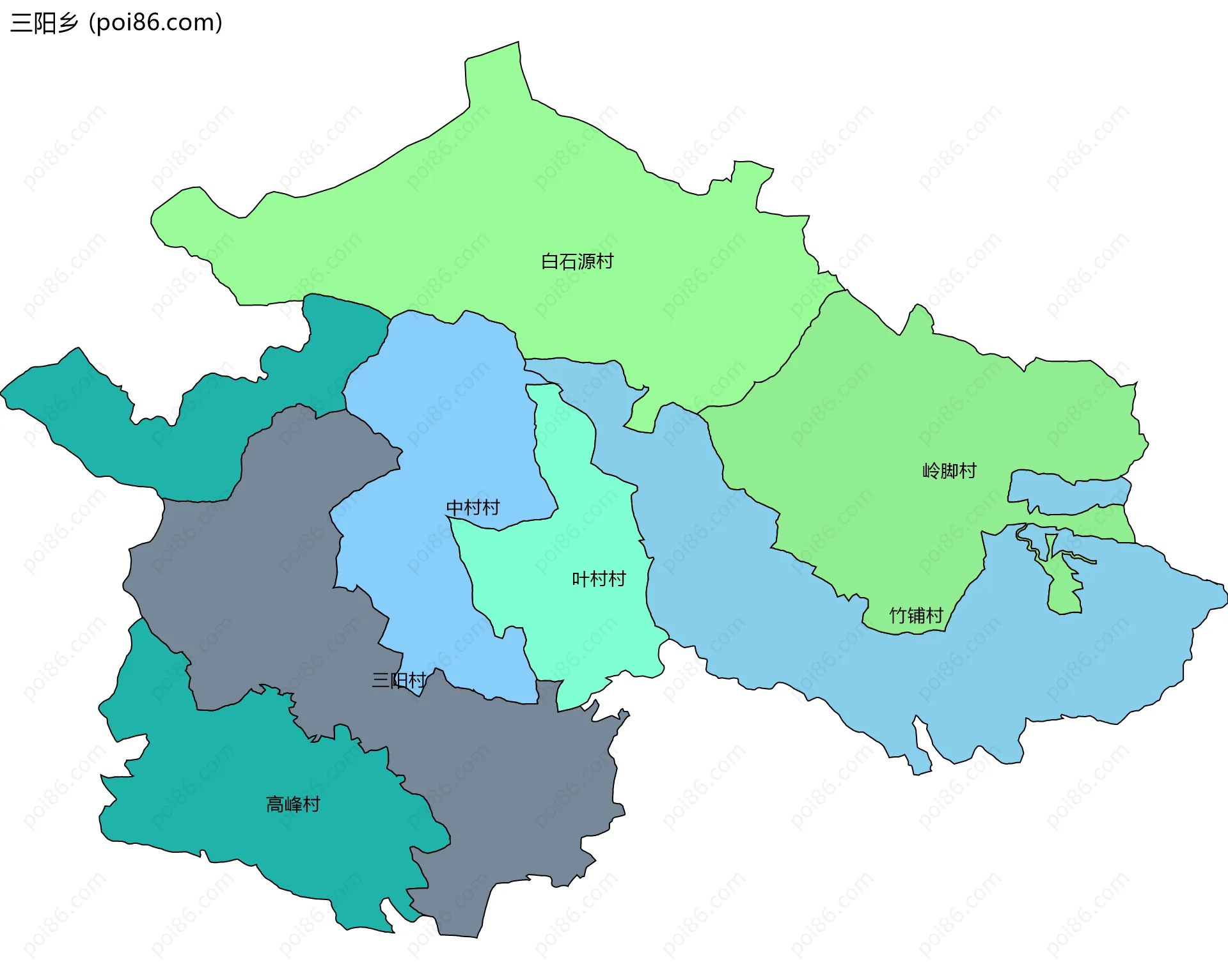 三阳乡边界地图(五级行政区划)