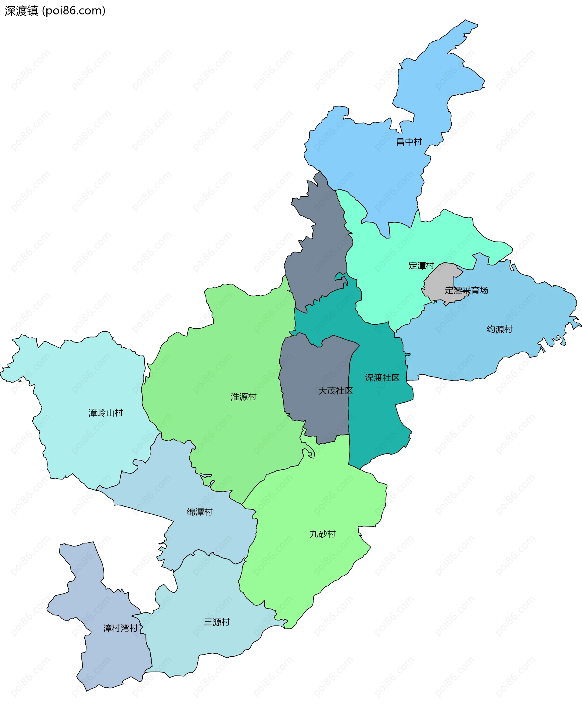 深渡镇边界地图(五级行政区划)