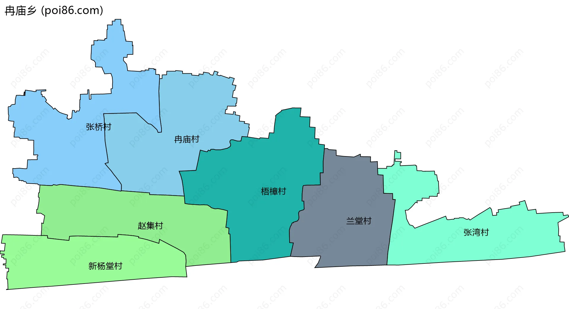冉庙乡边界地图(五级行政区划)