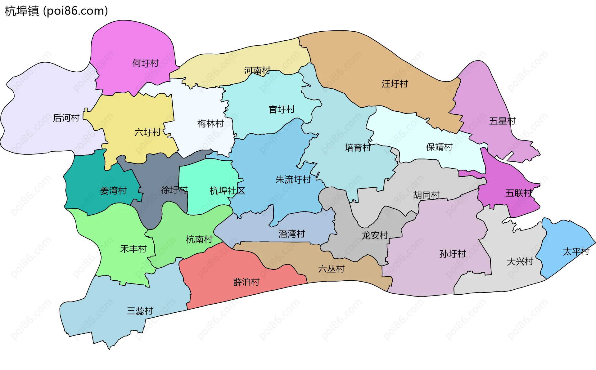 杭埠镇边界地图(五级行政区划)
