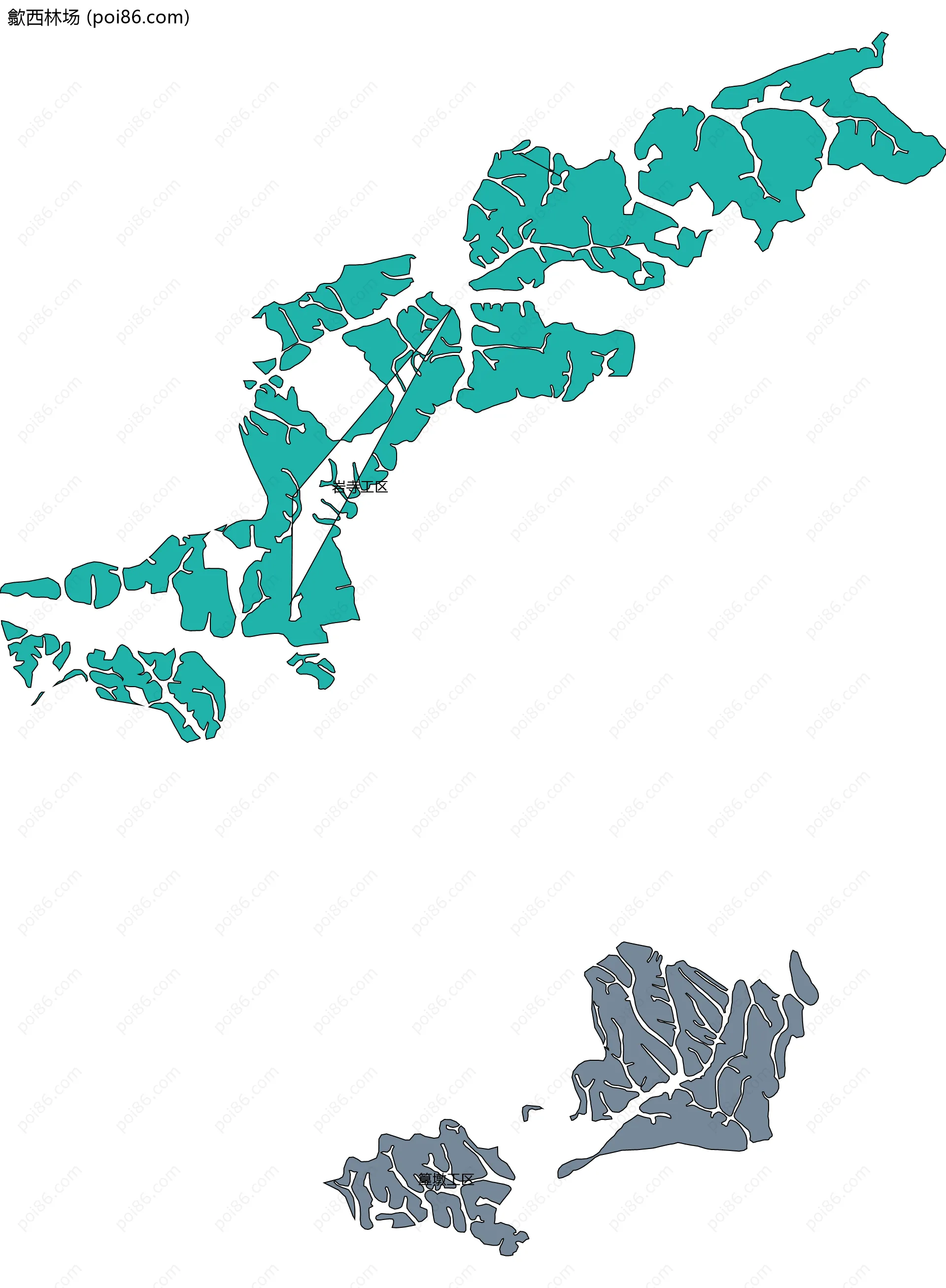 歙西林场边界地图(五级行政区划)