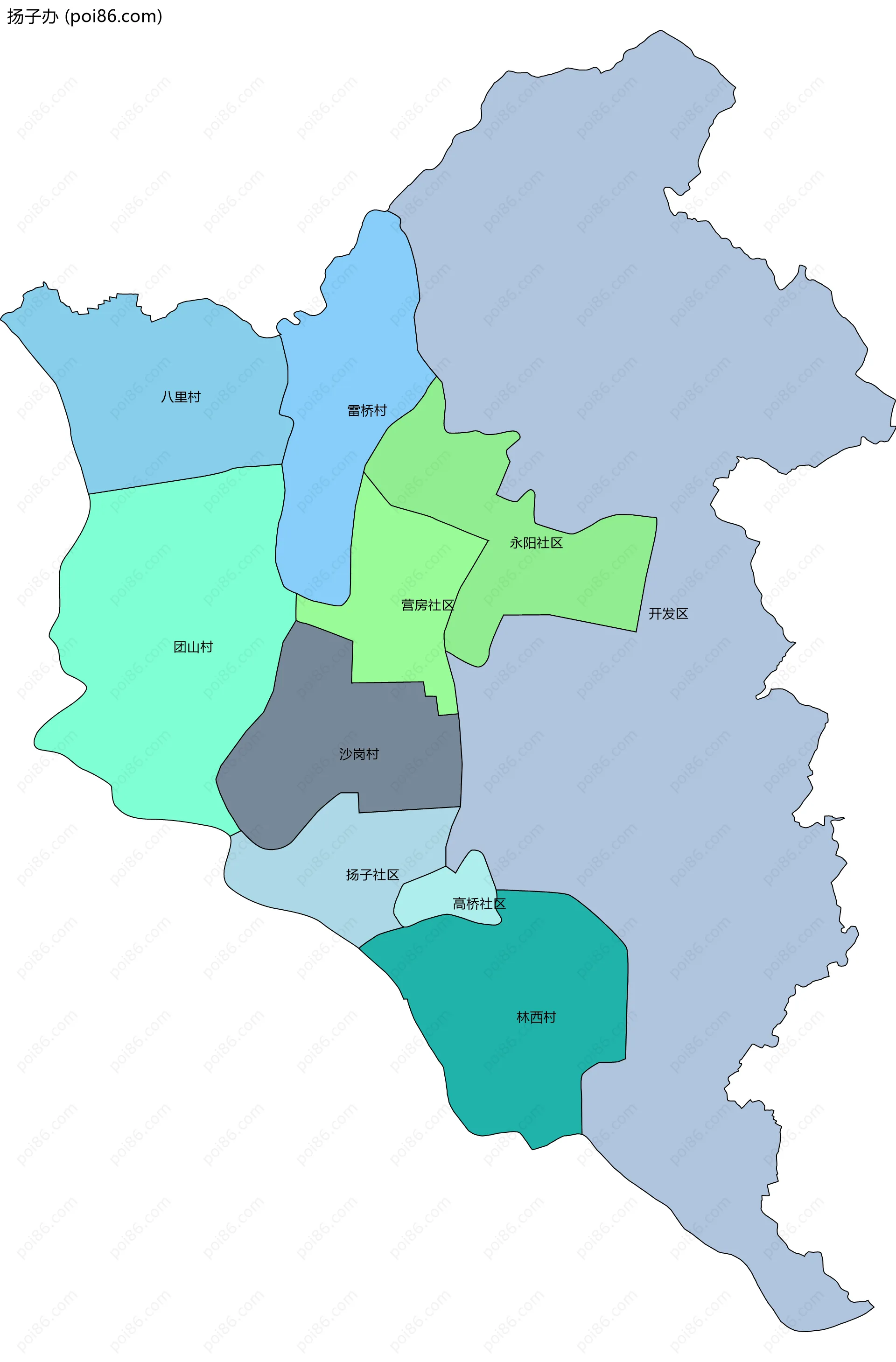 扬子办边界地图(五级行政区划)