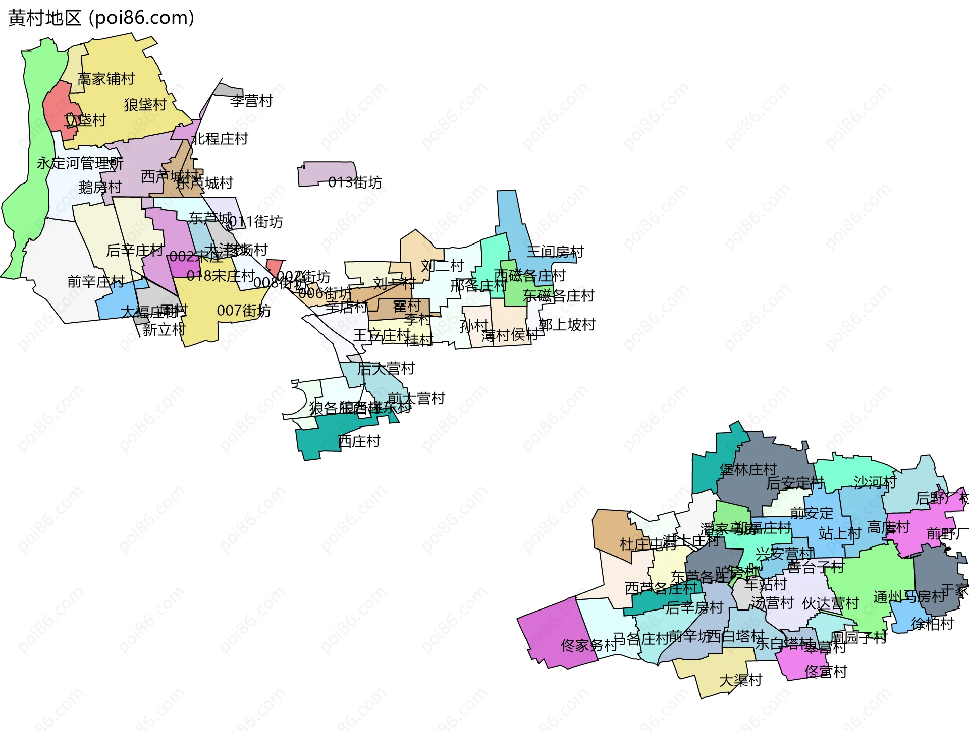 黄村地区边界地图(五级行政区划)