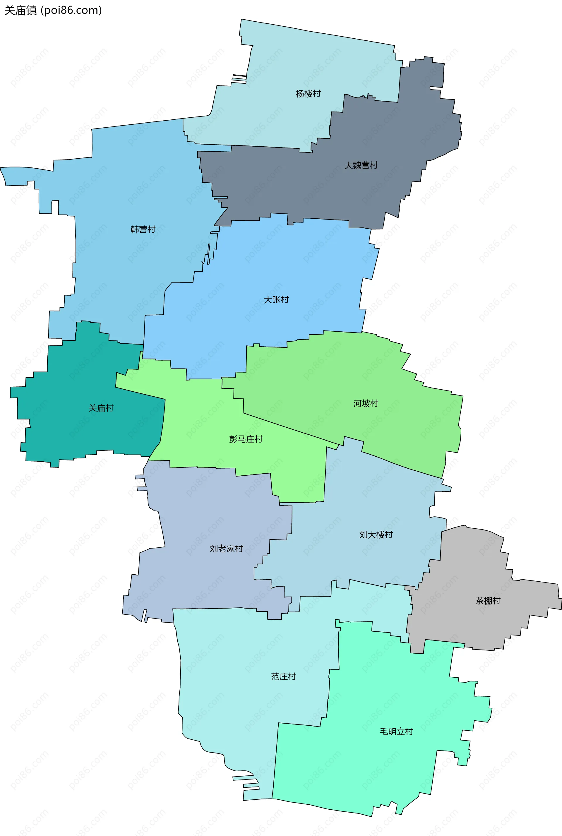 关庙镇边界地图(五级行政区划)
