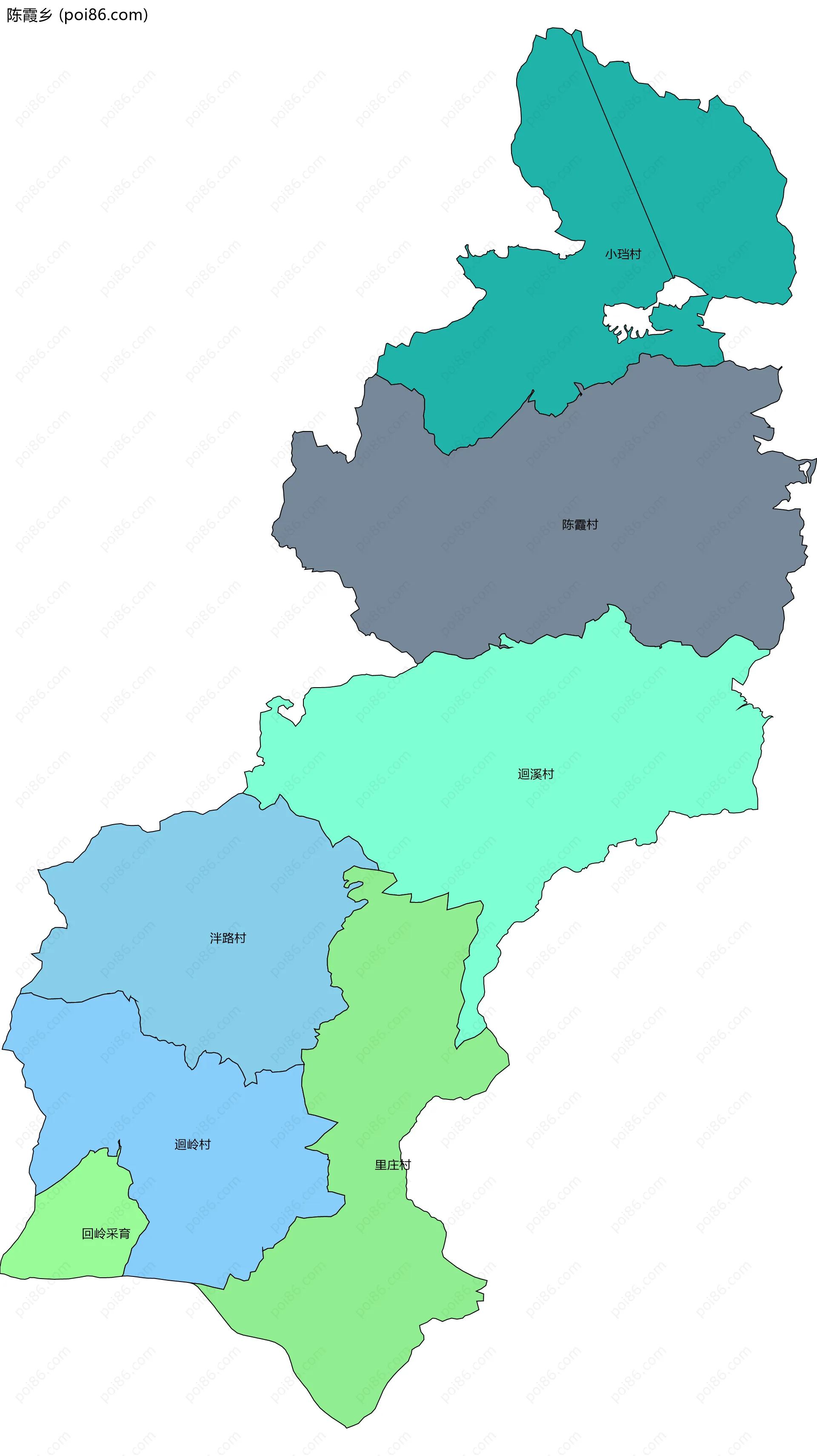 陈霞乡边界地图(五级行政区划)