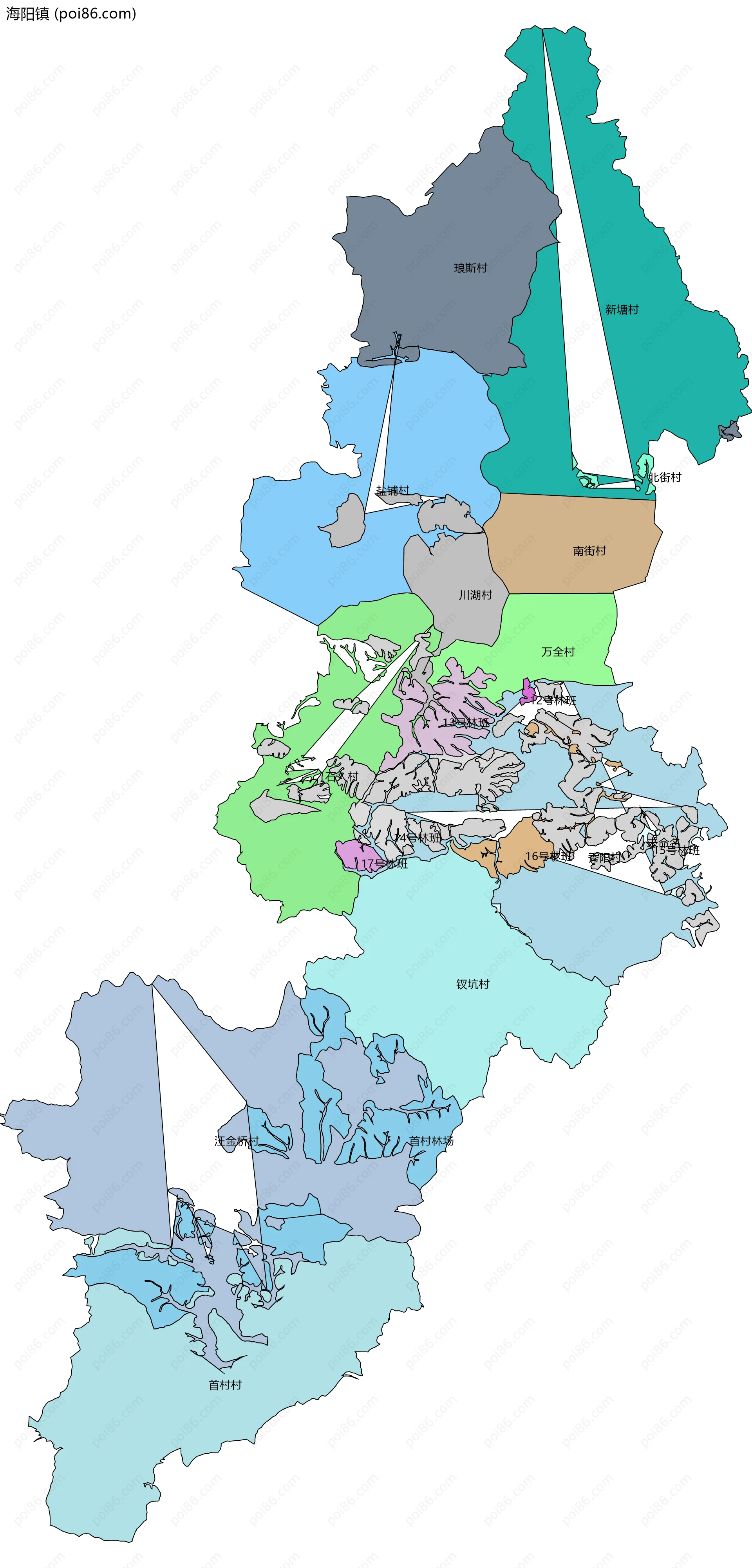 海阳镇边界地图(五级行政区划)
