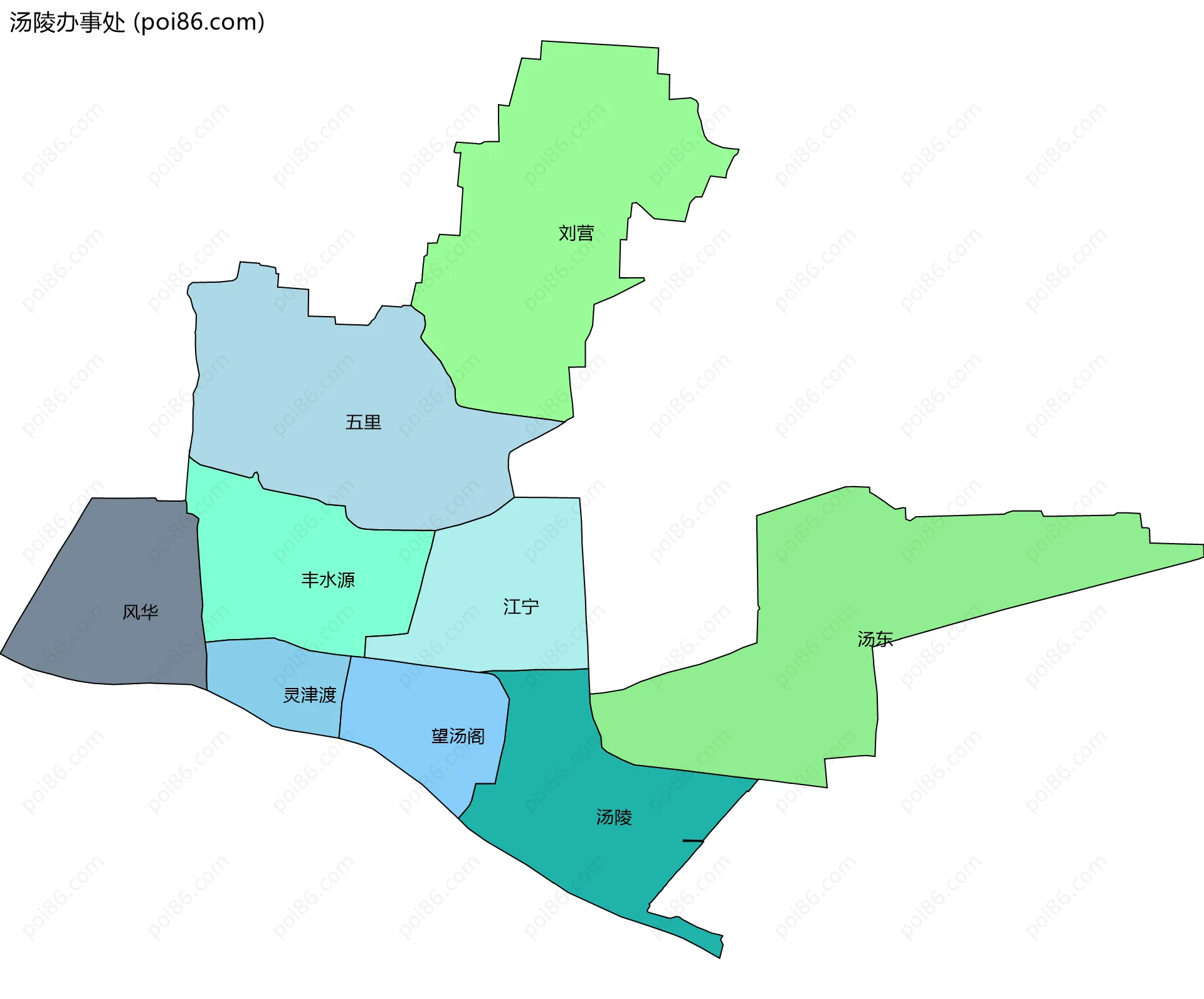 汤陵办事处边界地图(五级行政区划)