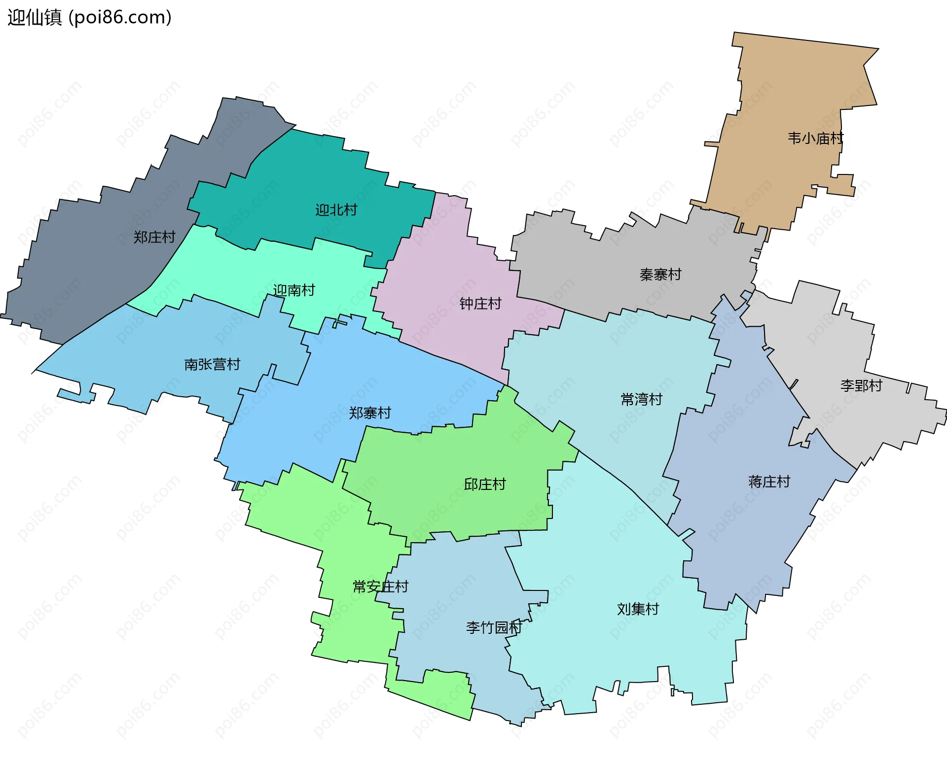 迎仙镇边界地图(五级行政区划)