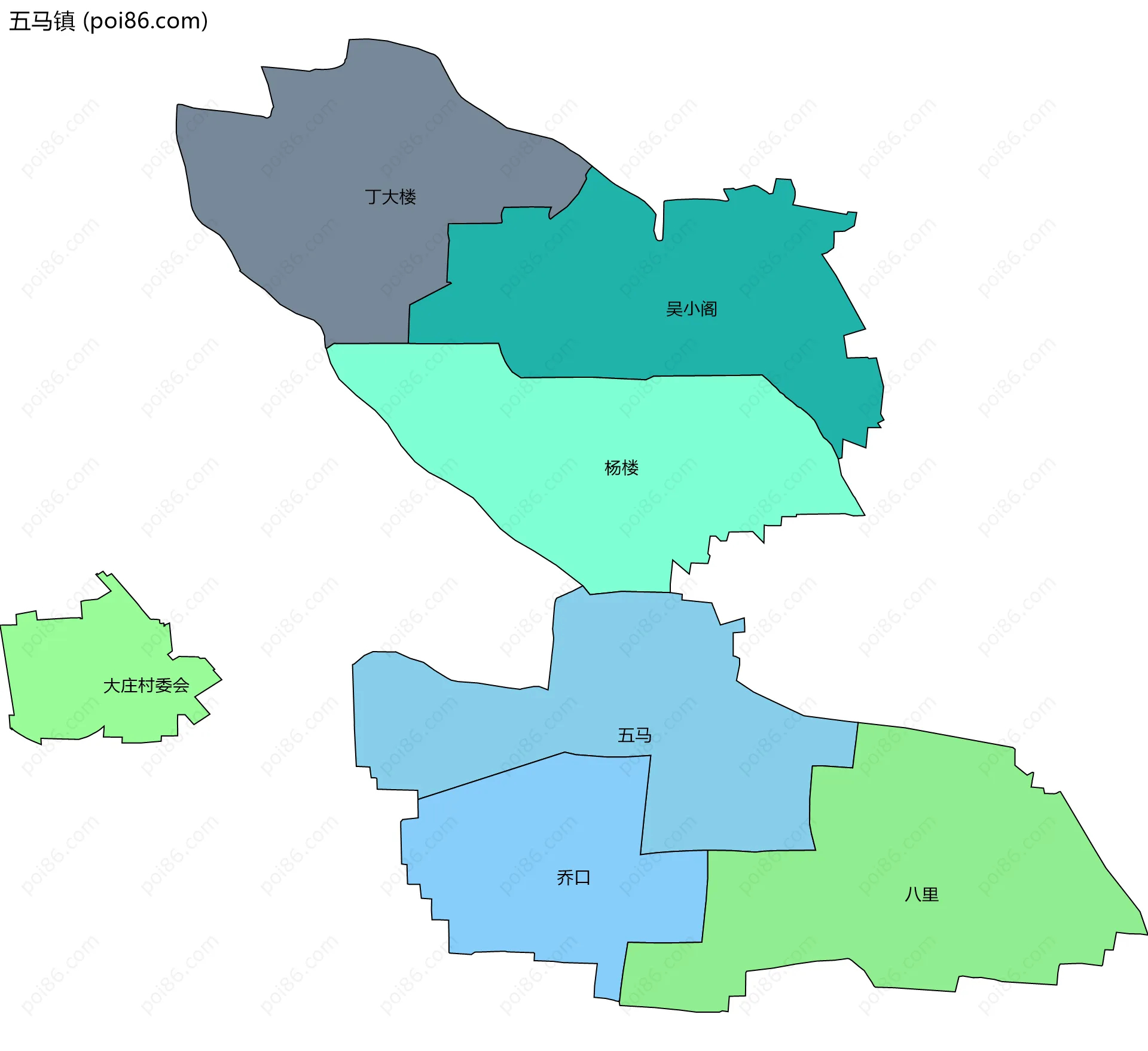 五马镇边界地图(五级行政区划)
