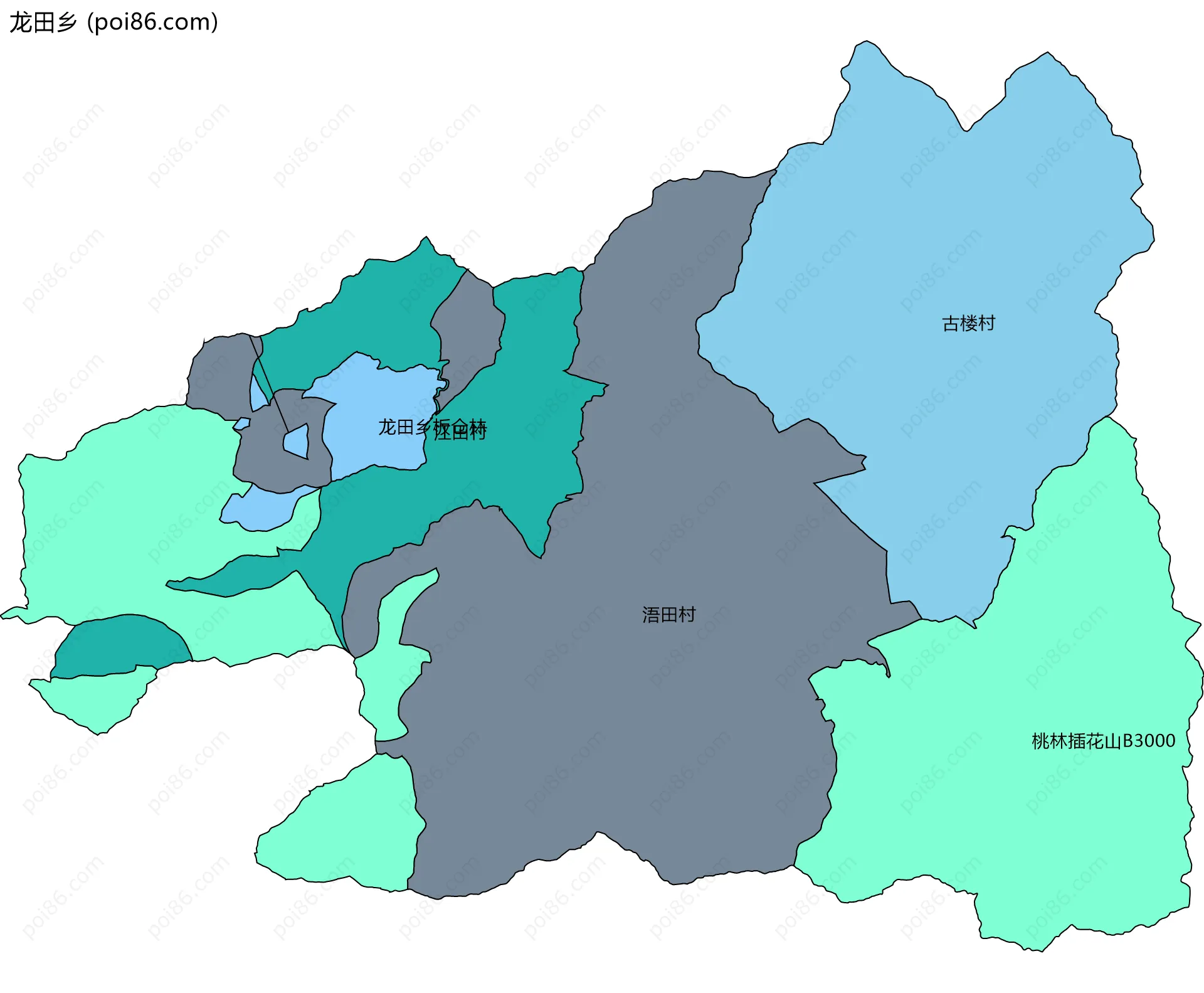 龙田乡边界地图(五级行政区划)