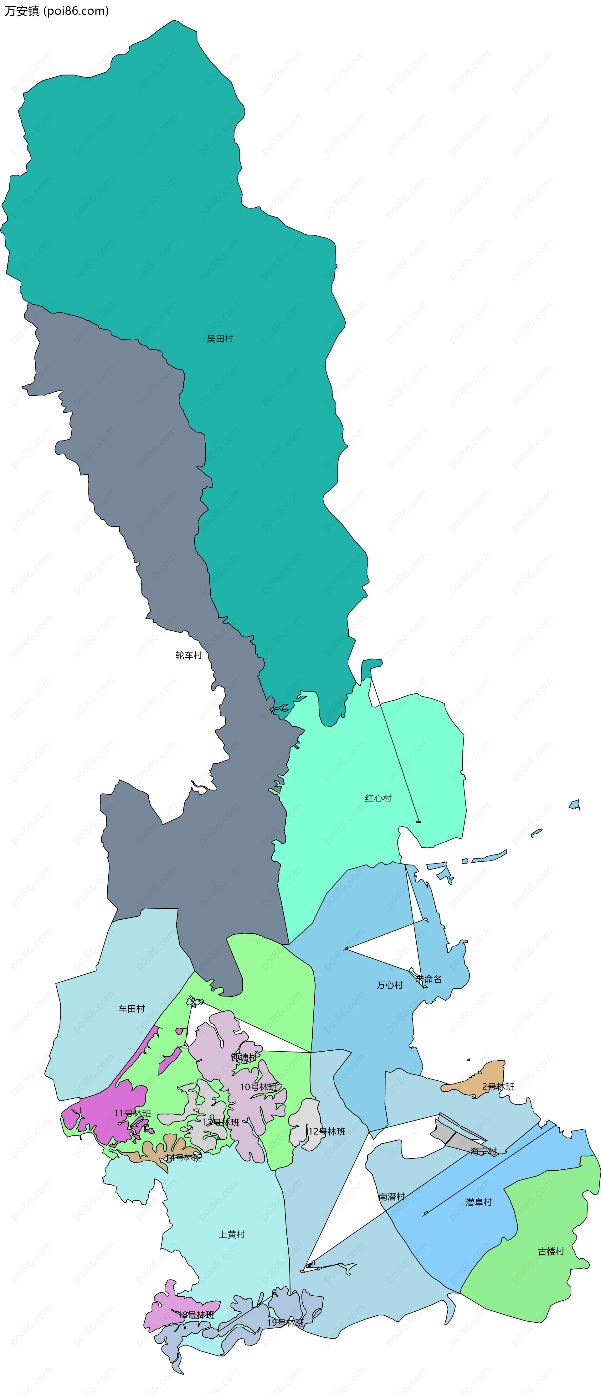 万安镇边界地图(五级行政区划)