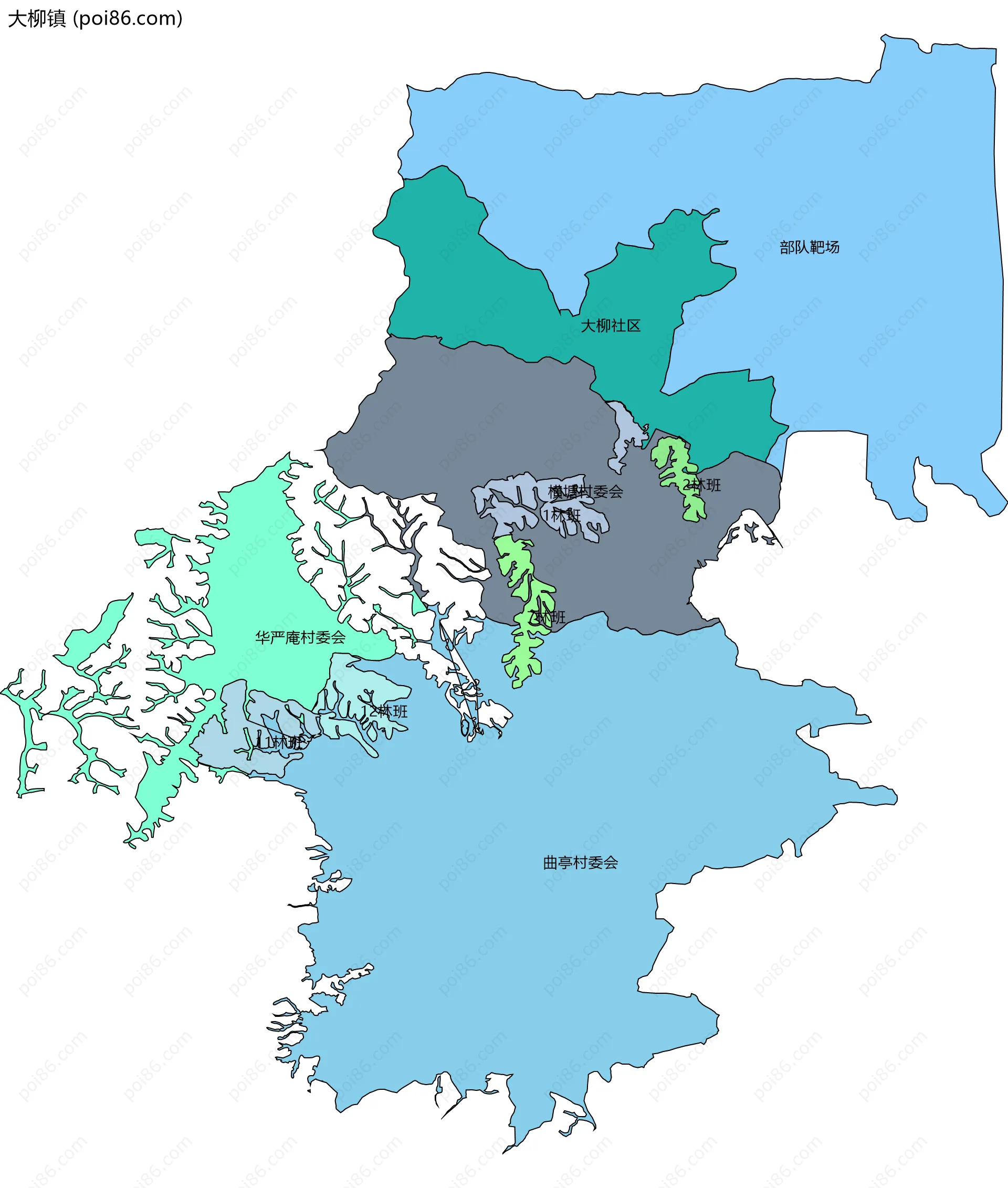 大柳镇边界地图(五级行政区划)