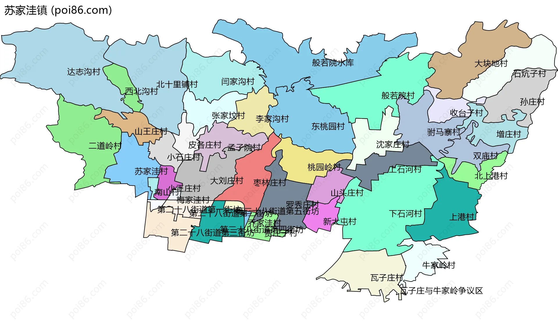 苏家洼镇边界地图(五级行政区划)