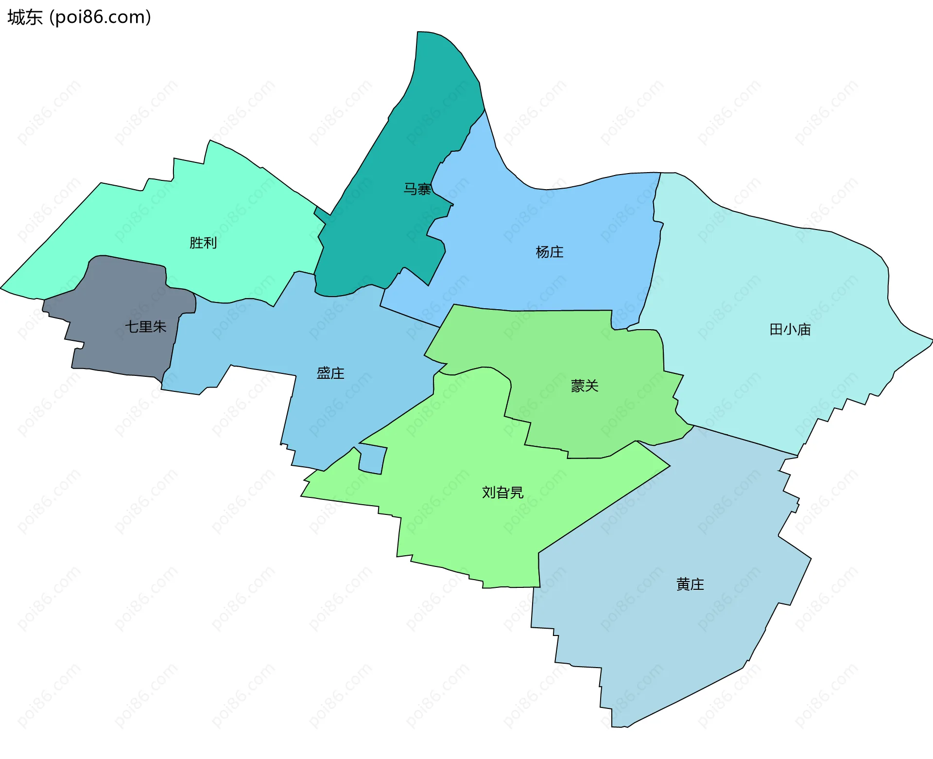城东边界地图(五级行政区划)