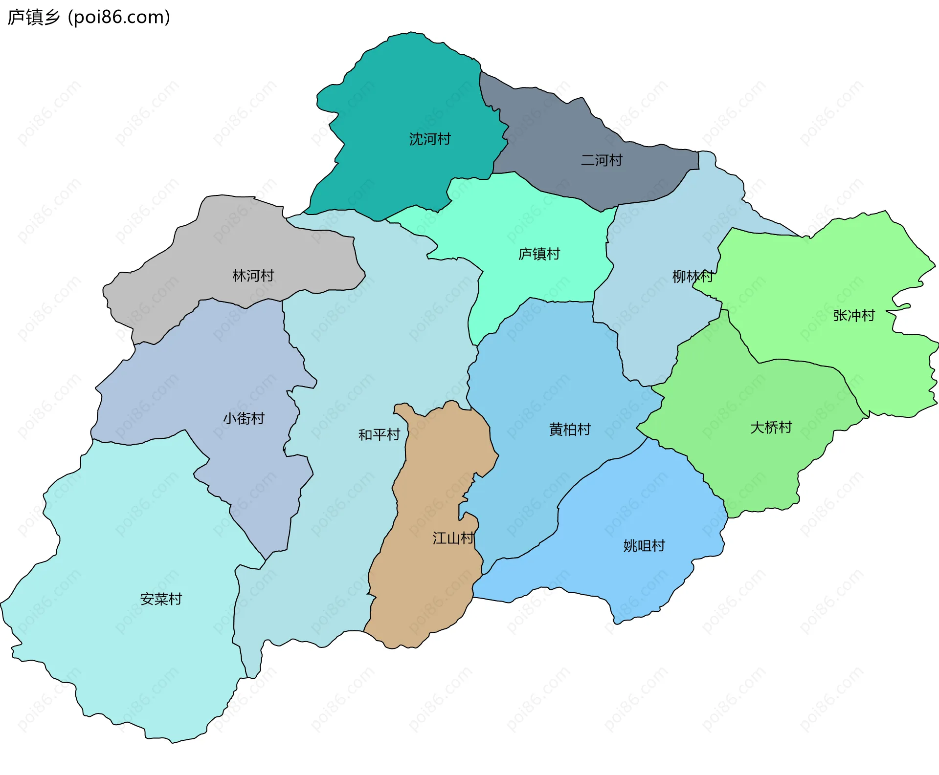 庐镇乡边界地图(五级行政区划)
