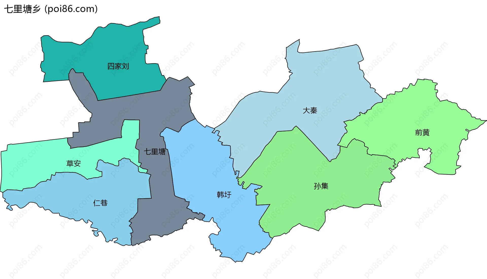 七里塘乡边界地图(五级行政区划)