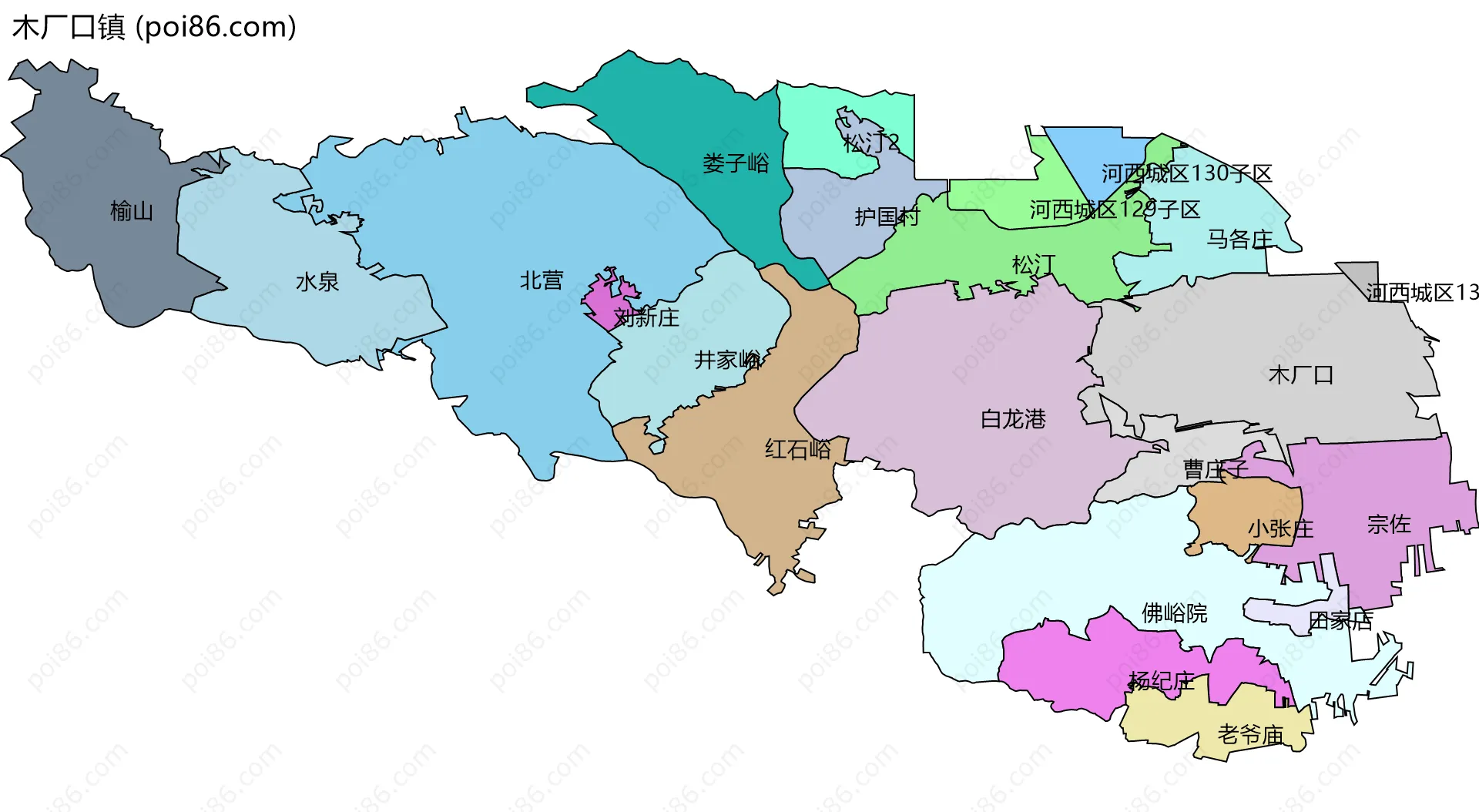 木厂口镇边界地图(五级行政区划)