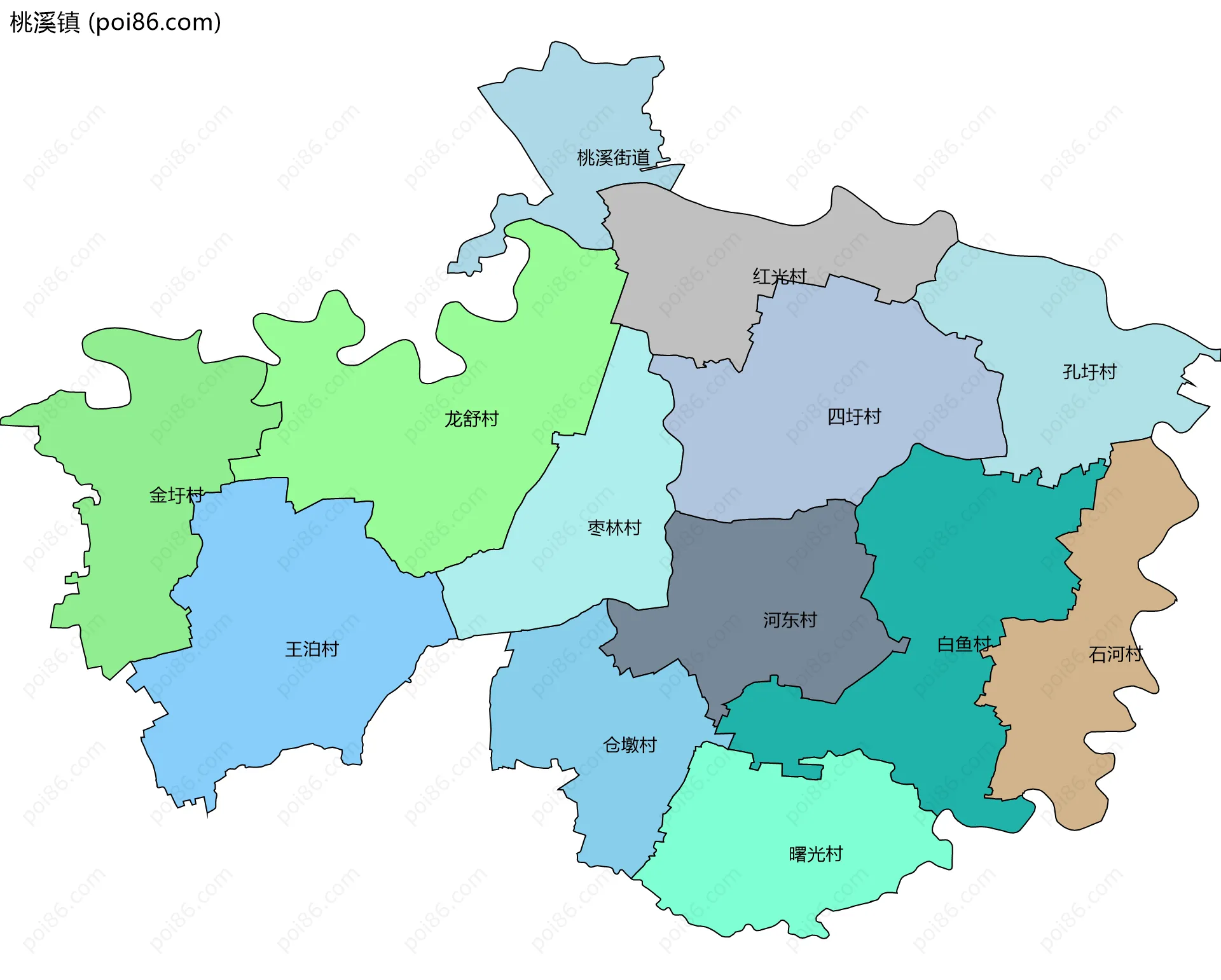 桃溪镇边界地图(五级行政区划)
