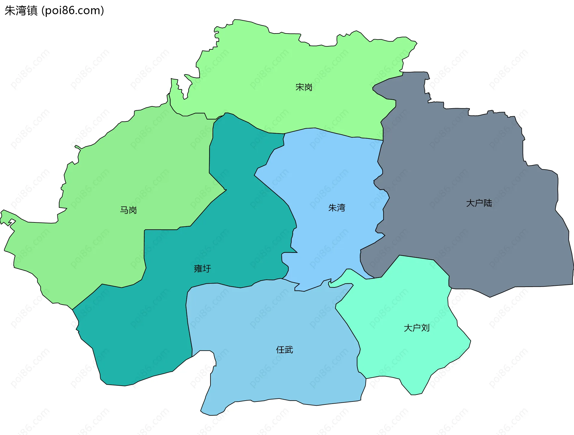 朱湾镇边界地图(五级行政区划)