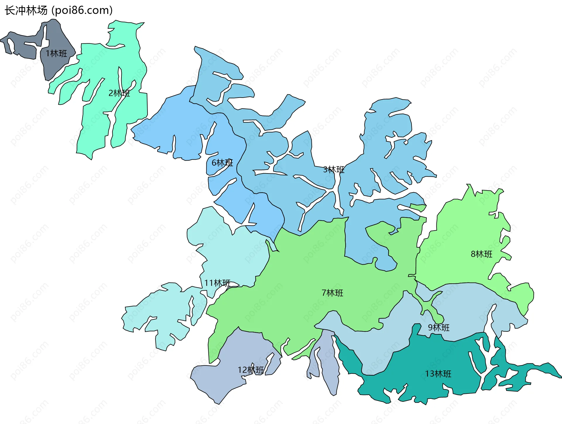 长冲林场边界地图(五级行政区划)