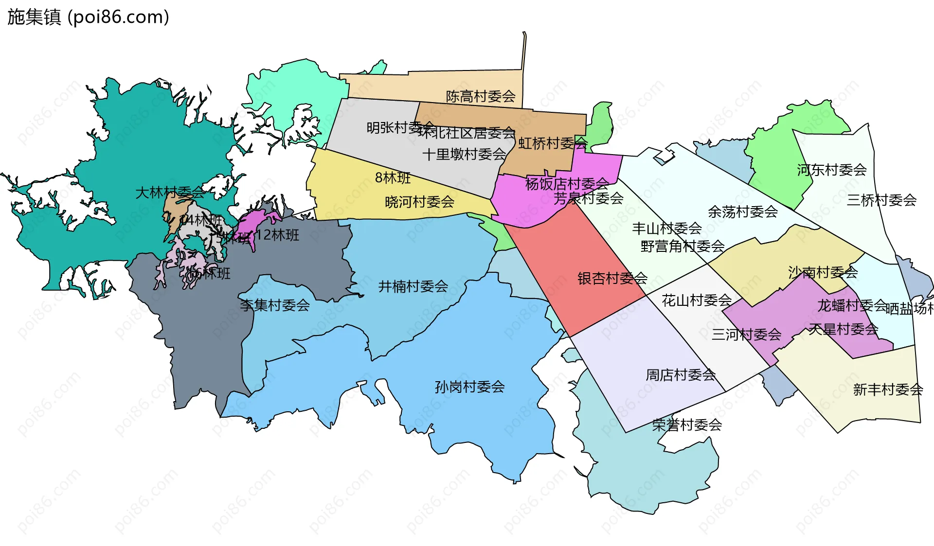 施集镇边界地图(五级行政区划)