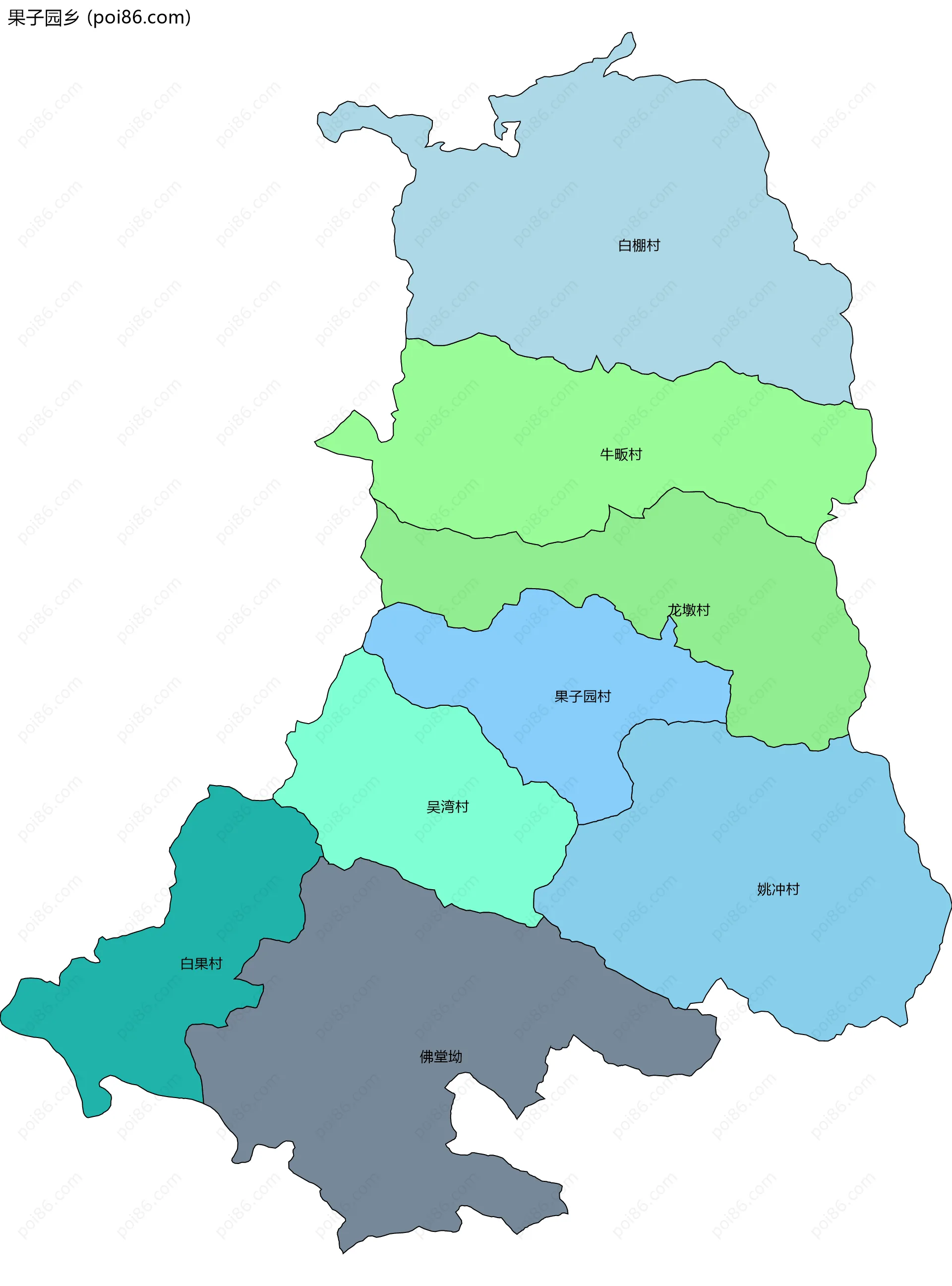 果子园乡边界地图(五级行政区划)