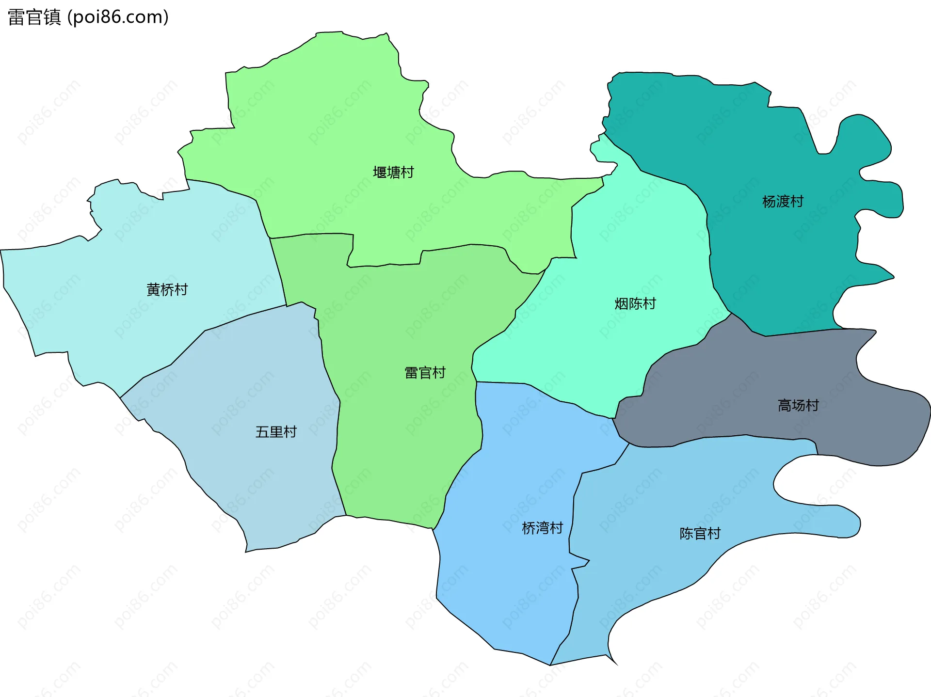雷官镇边界地图(五级行政区划)