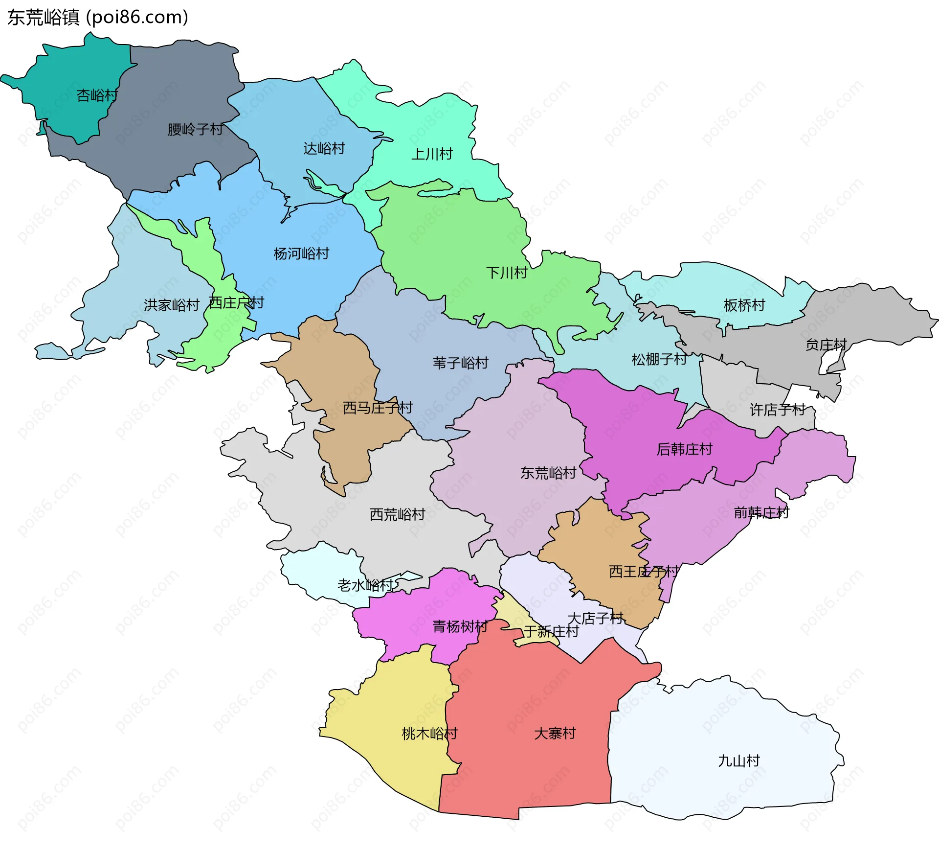 东荒峪镇边界地图(五级行政区划)