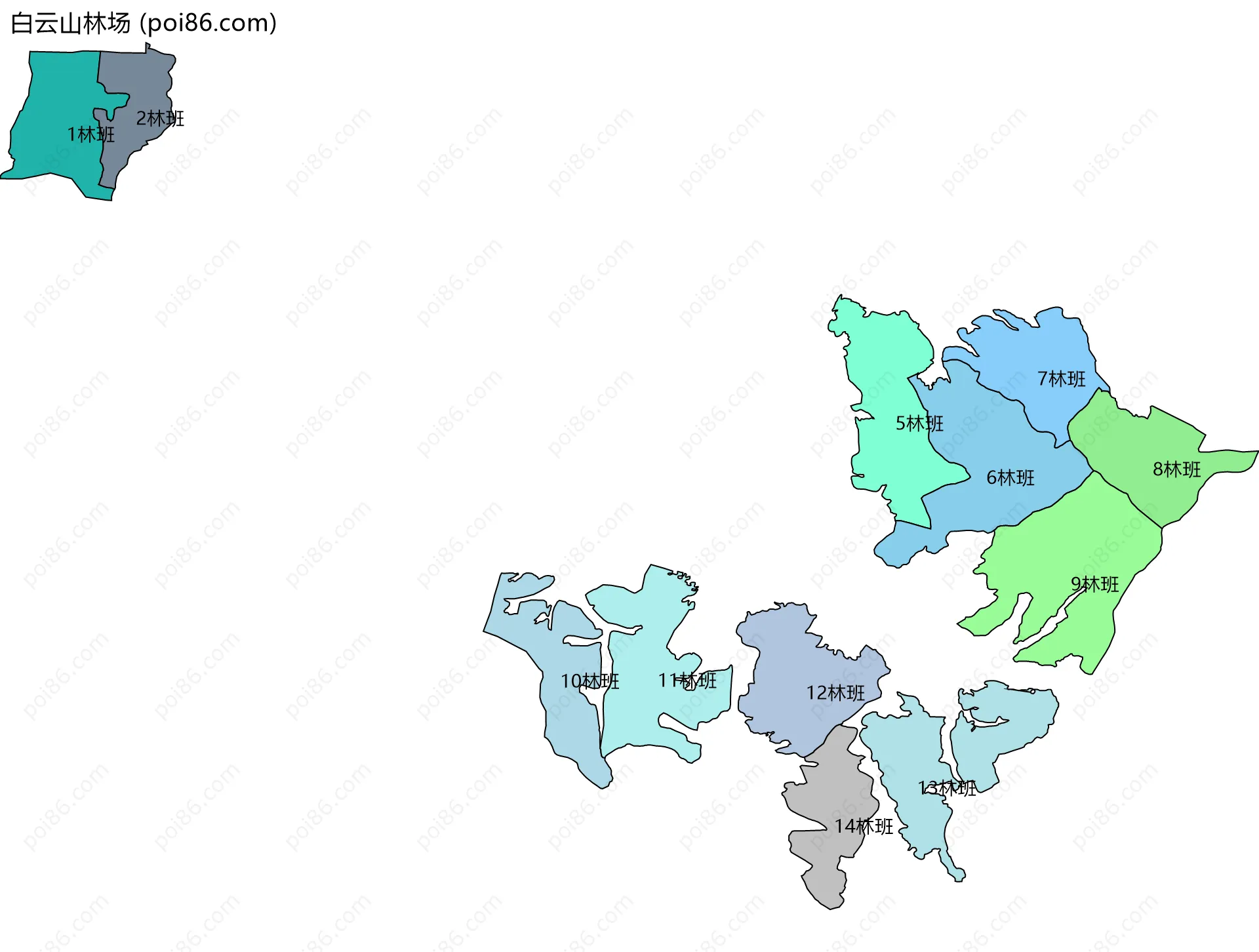 白云山林场边界地图(五级行政区划)