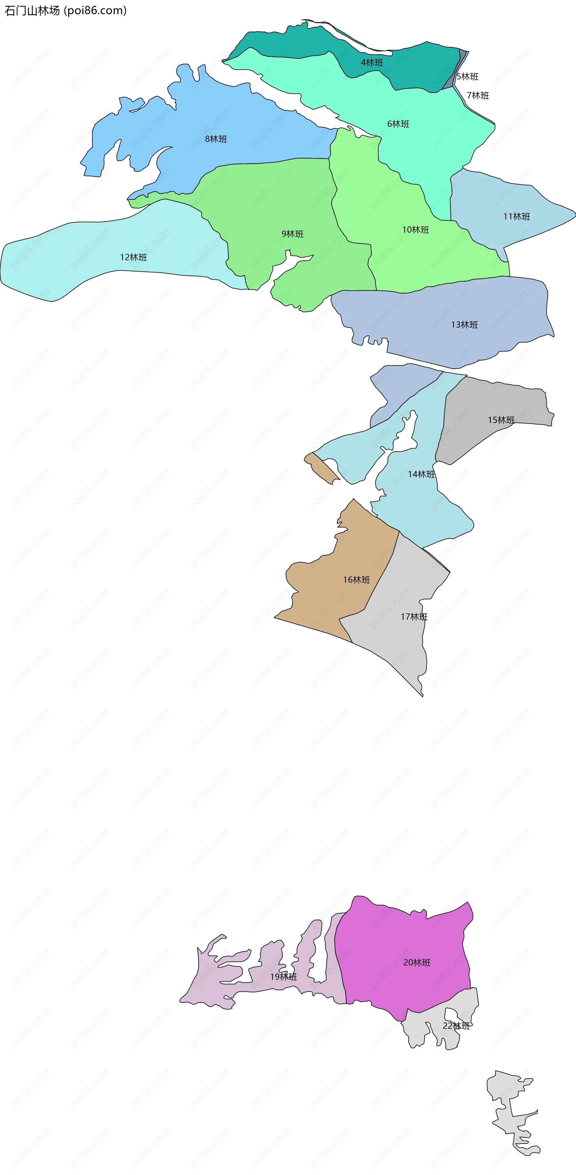 石门山林场边界地图(五级行政区划)