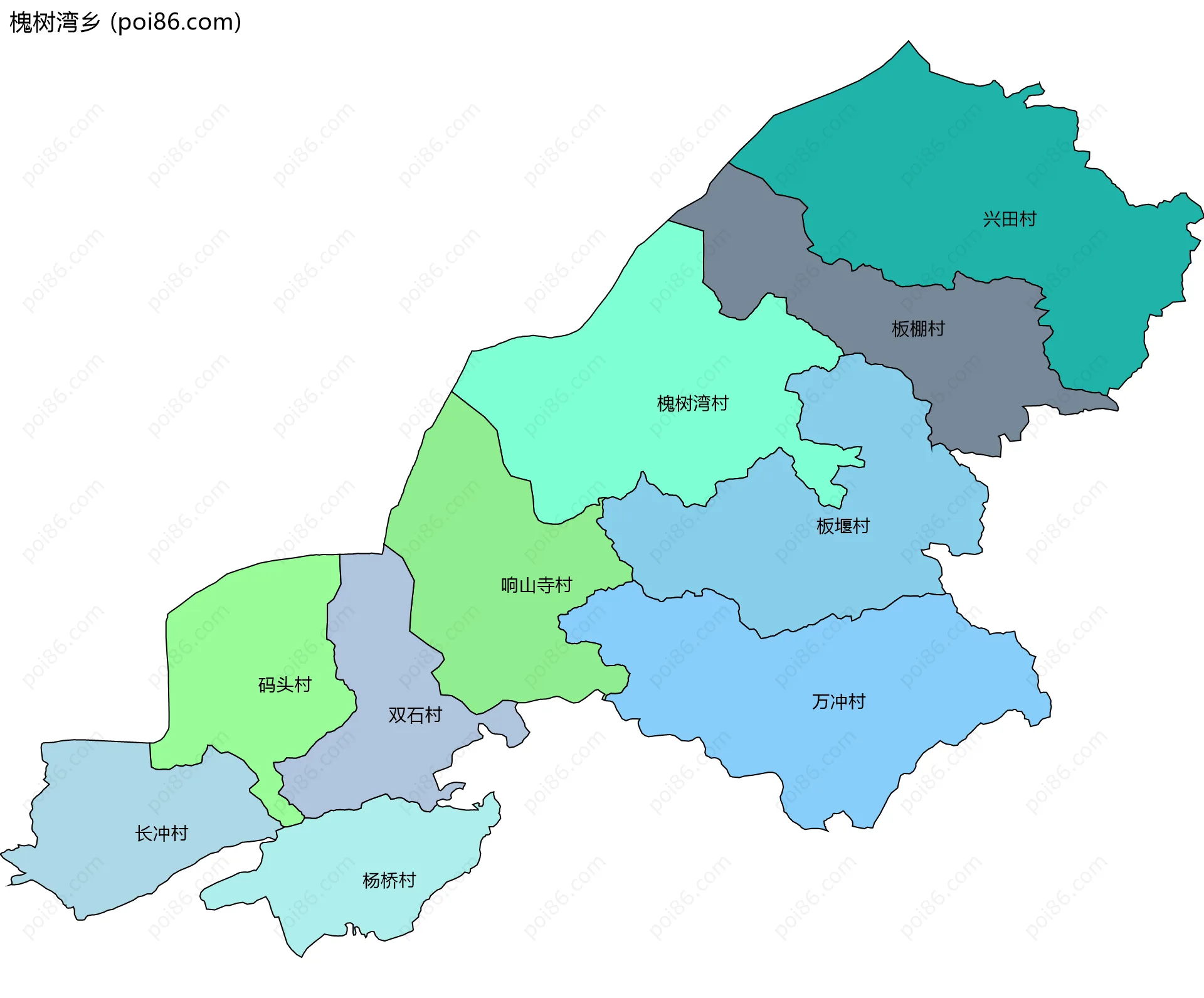 槐树湾乡边界地图(五级行政区划)