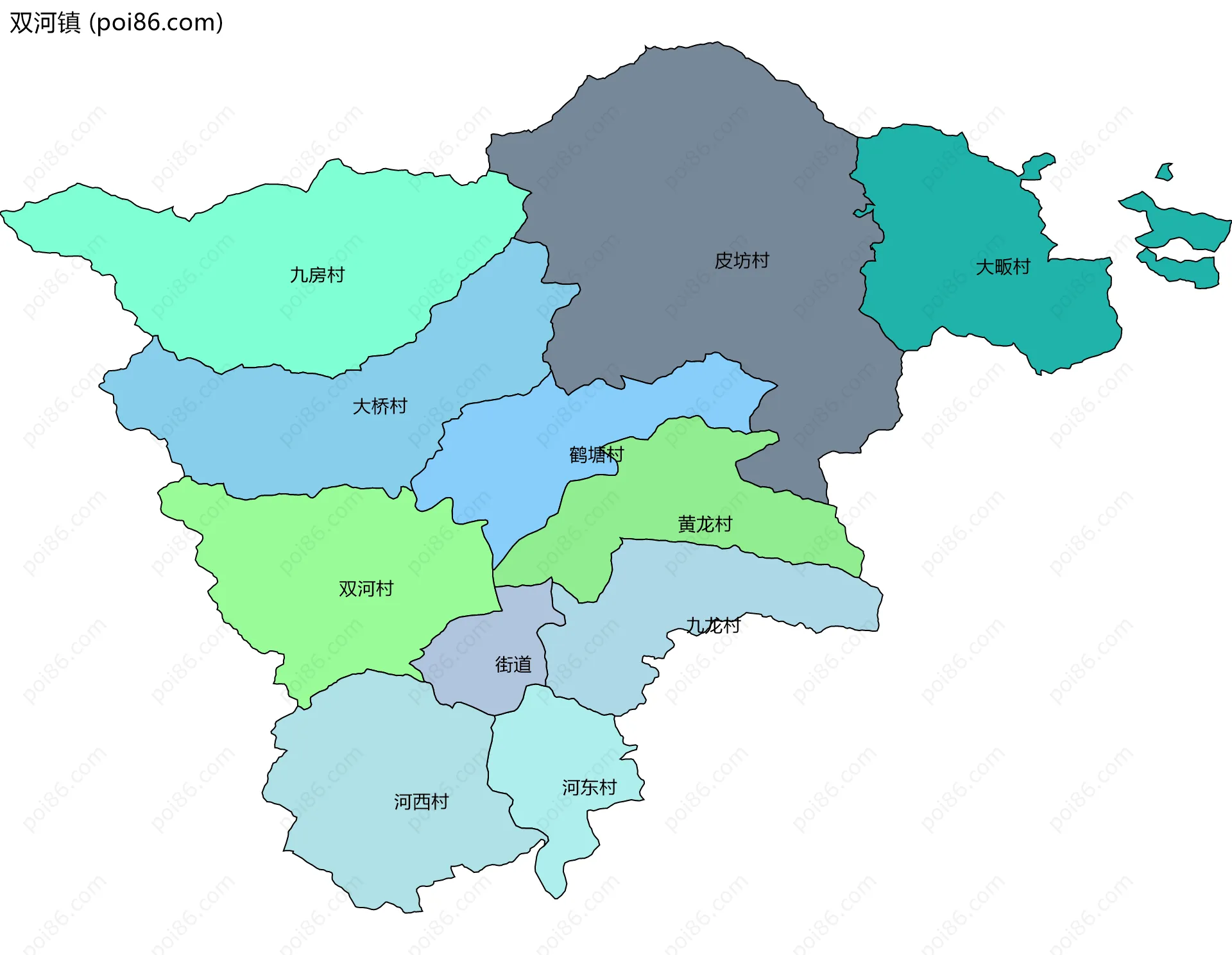 双河镇边界地图(五级行政区划)